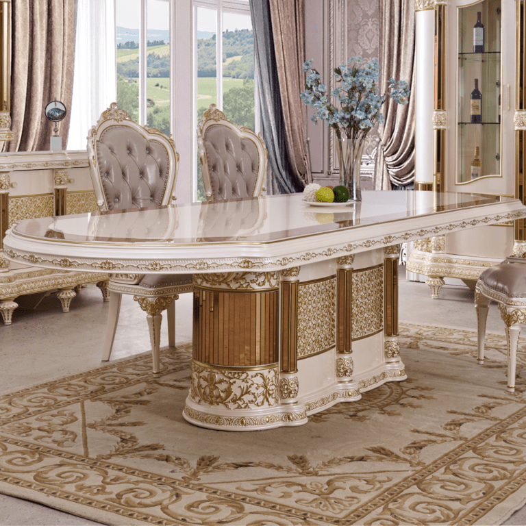 Royal Crest Pearl/Gold Extension Dining Table / HD-D9022 - Ornate Home