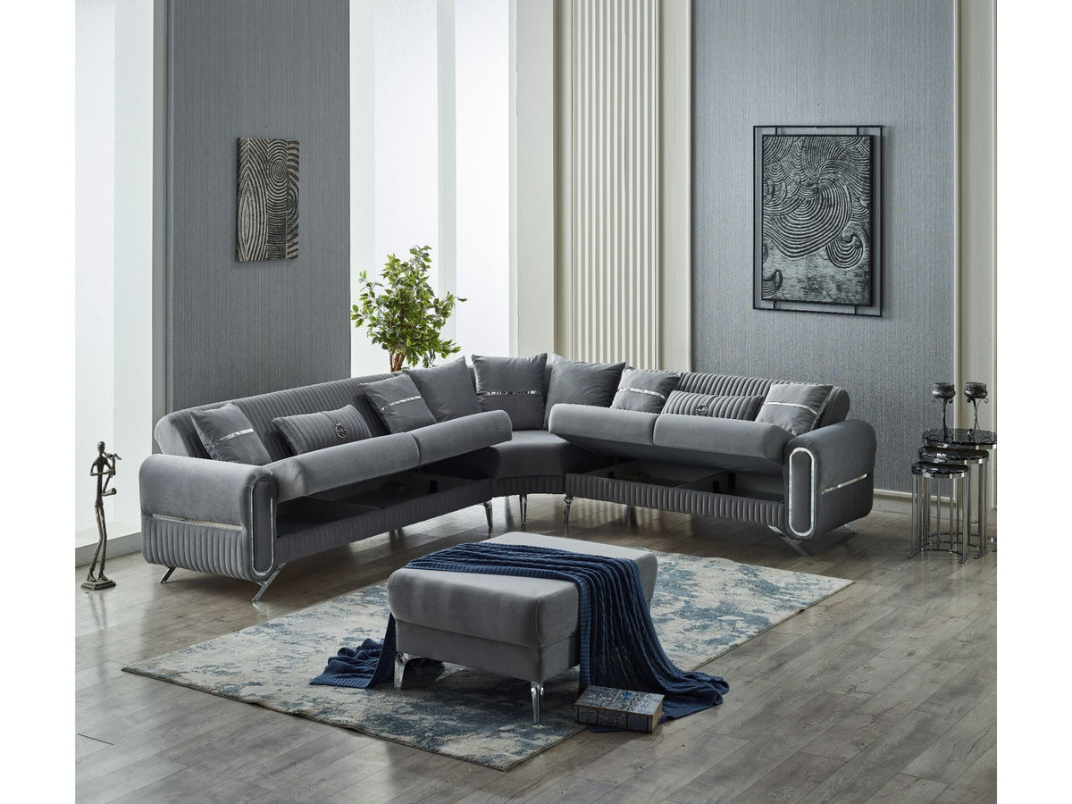 Royal Grey Convertible Sectional Sofa - Ornate Home