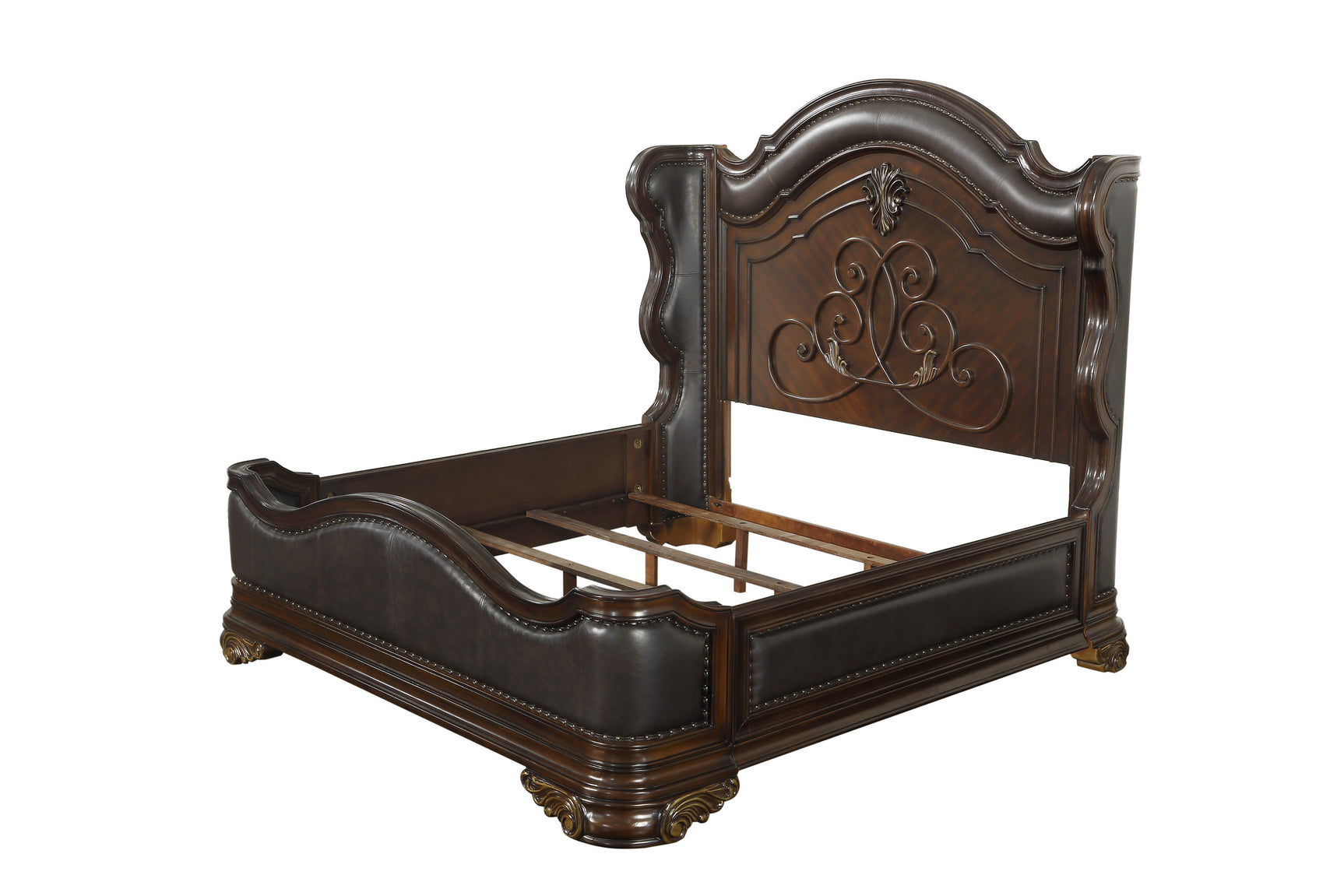 Royal Highlands Dark Cherry/Brown 5-Piece Queen Bedroom Set - Ornate Home