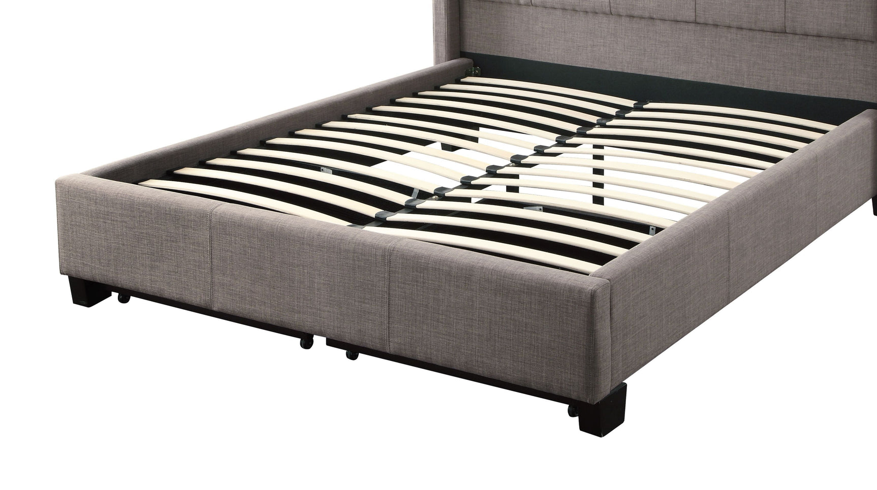 Royal Tufted Footboard Eastern King Storage Bed in Dolphin Linen - Ornate Home