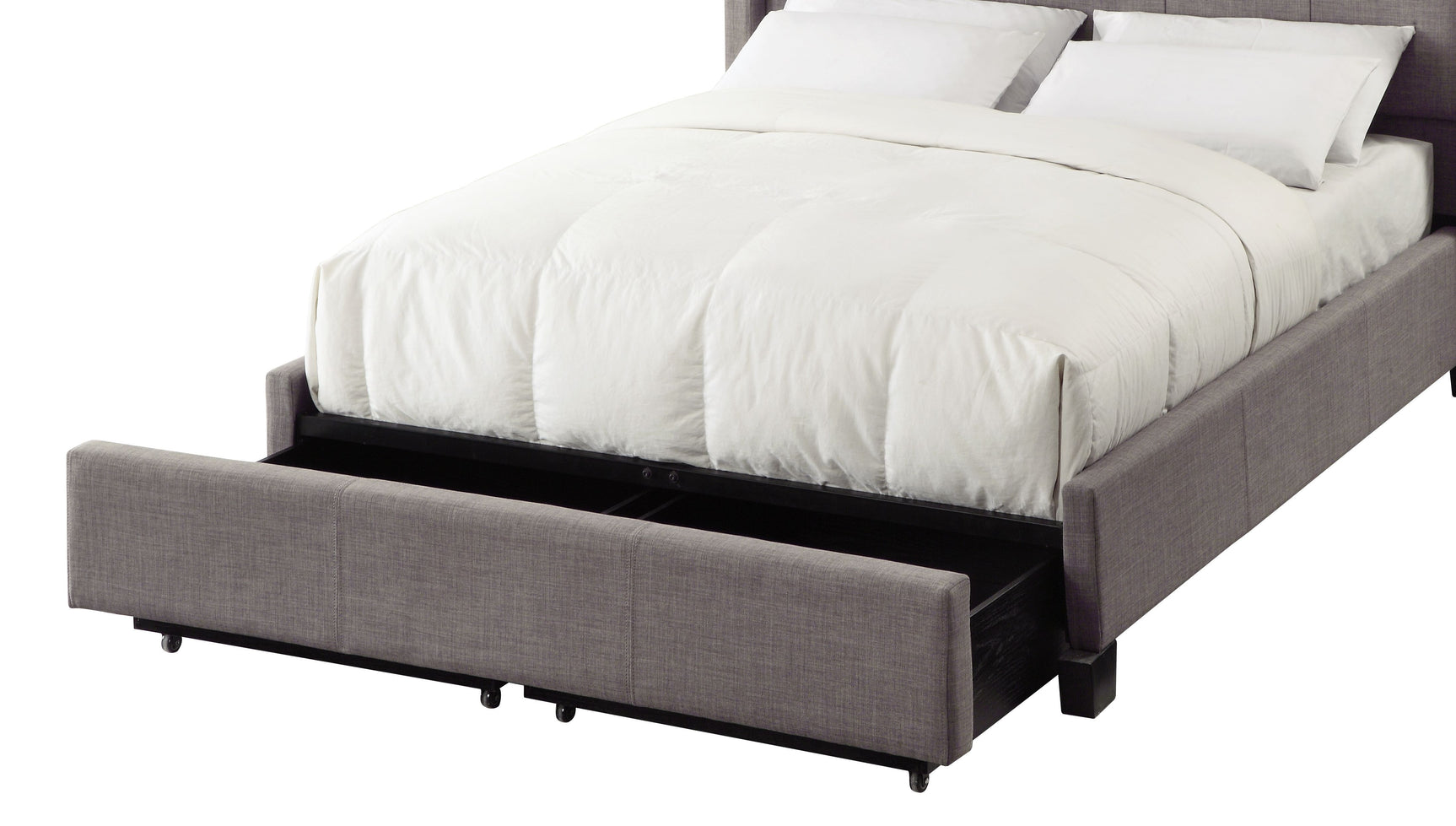 Royal Tufted Footboard Queen Storage Bed in Dolphin Linen - Ornate Home