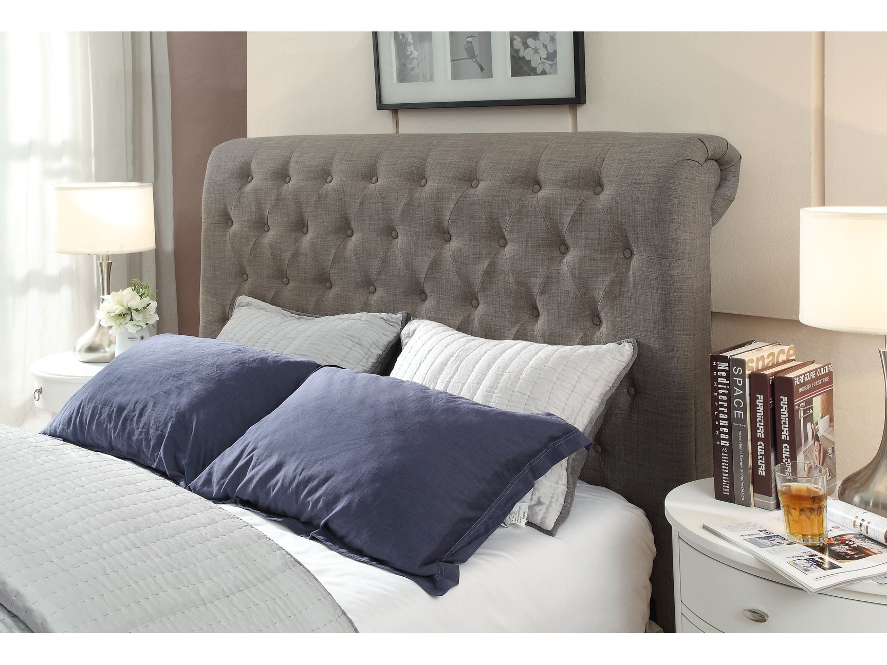 Royal Tufted Upholstered Headboard in Dolphin Linen - Ornate Home