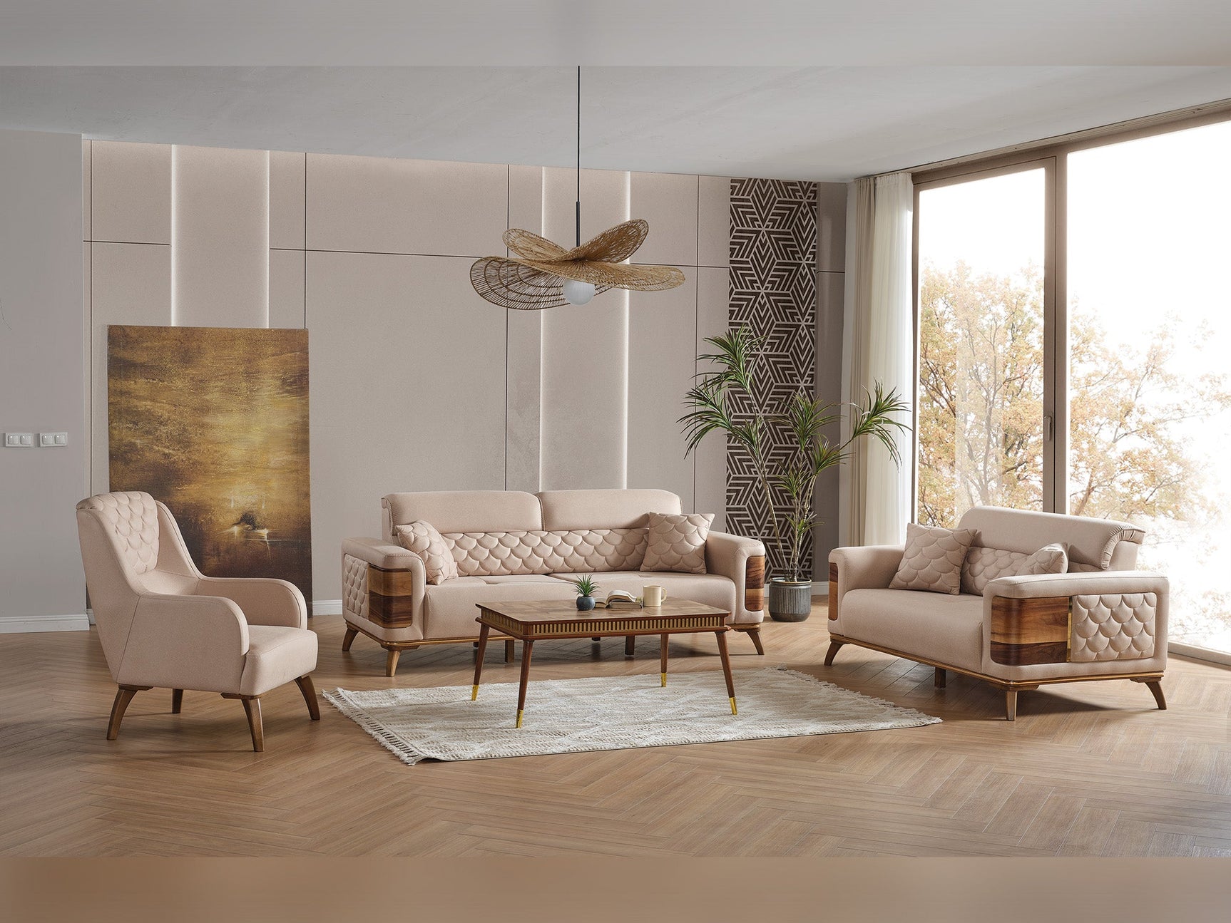 Ruby Beige 3-pieces (Sofa & Loveseat & Chair) Living Room Set