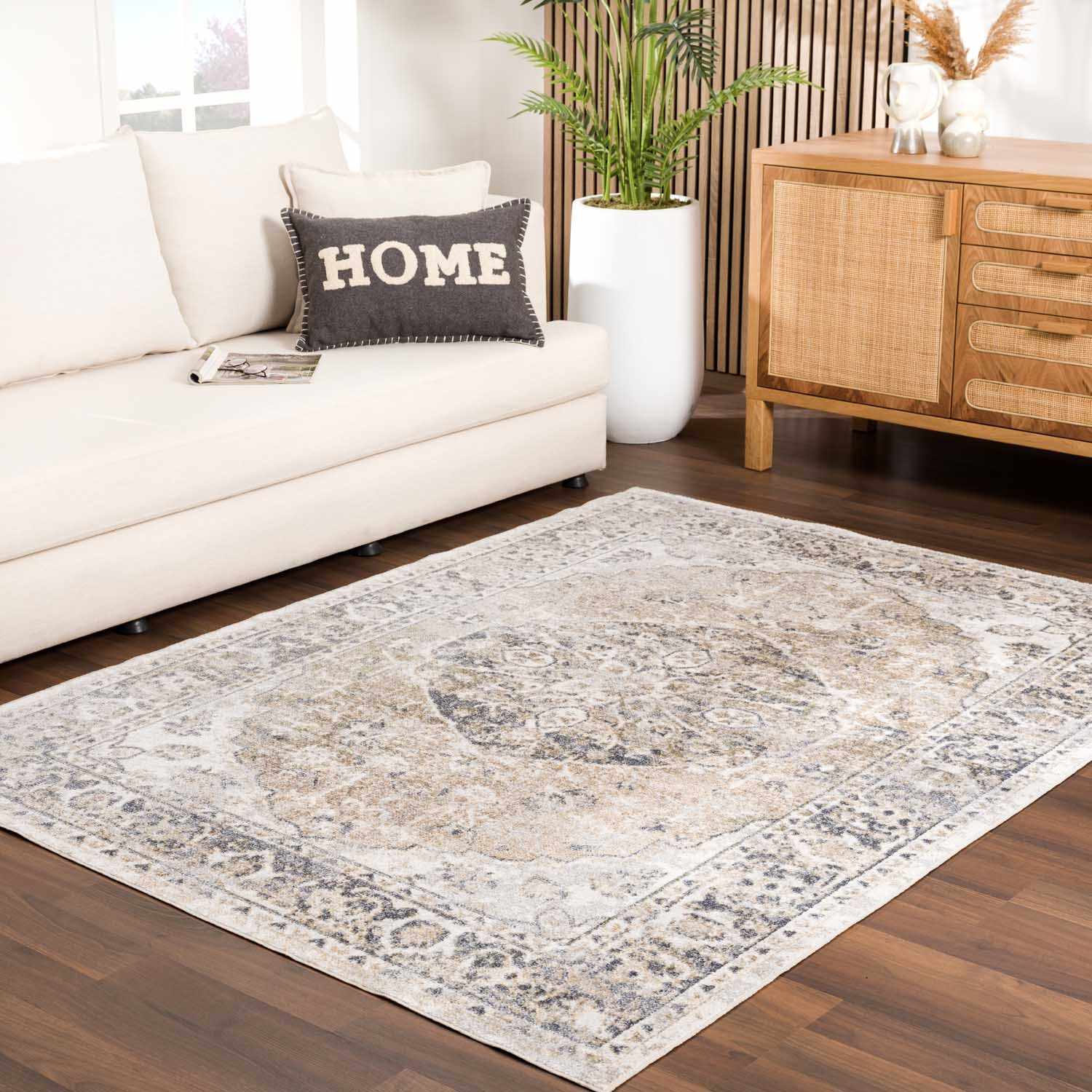 Rudo Beige Washable Area Rug - Ornate Home