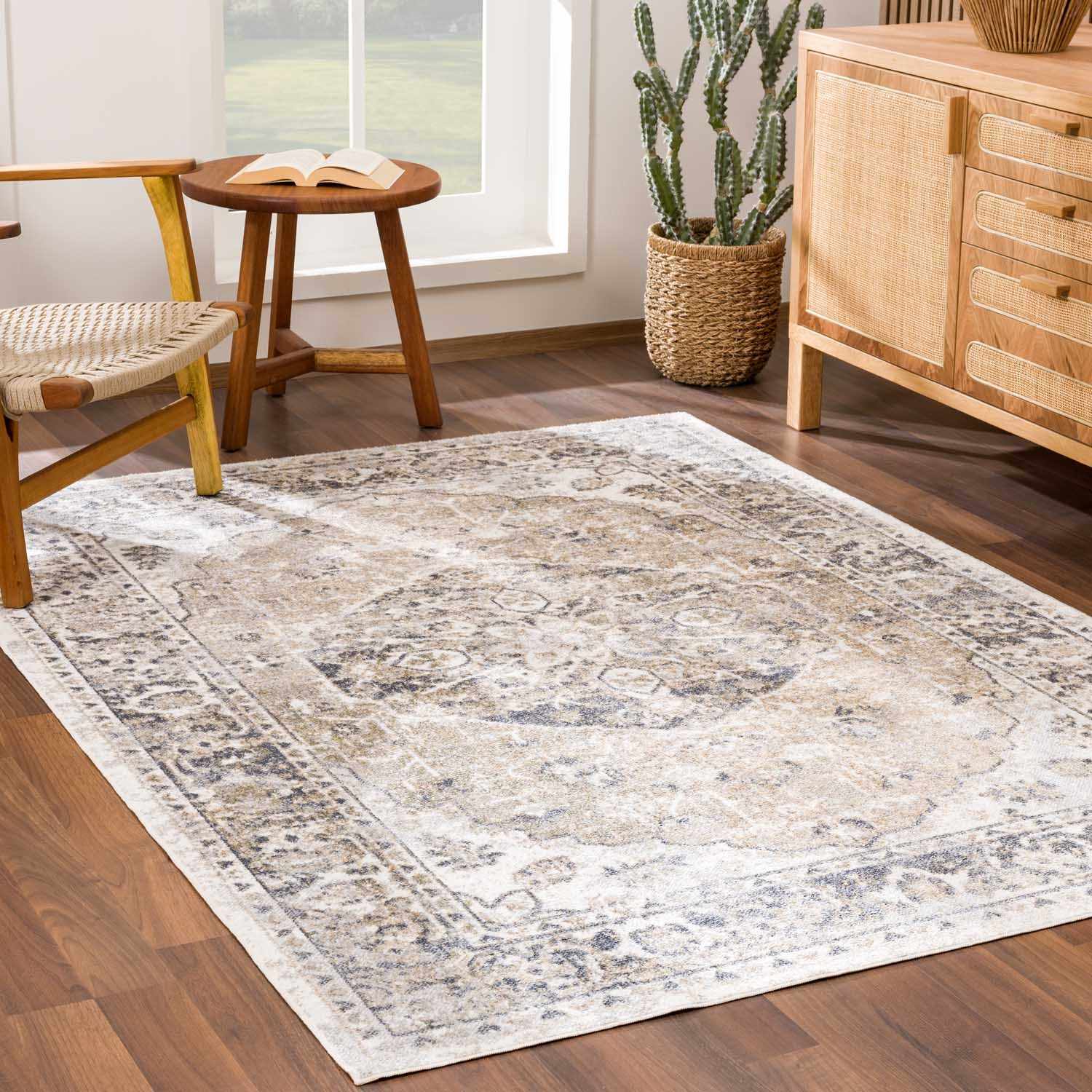 Rudo Beige Washable Area Rug - Ornate Home