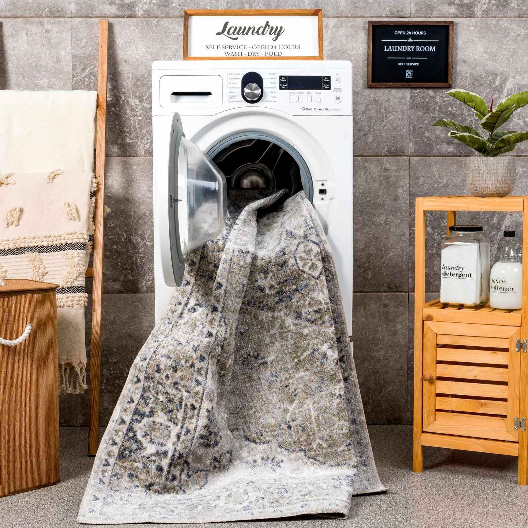 Rudo Blue Washable Area Rug - Ornate Home