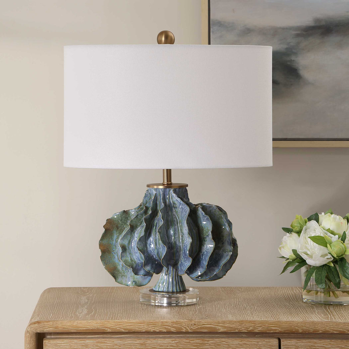 Ruffle Up Blue/Green Table Lamp - Ornate Home
