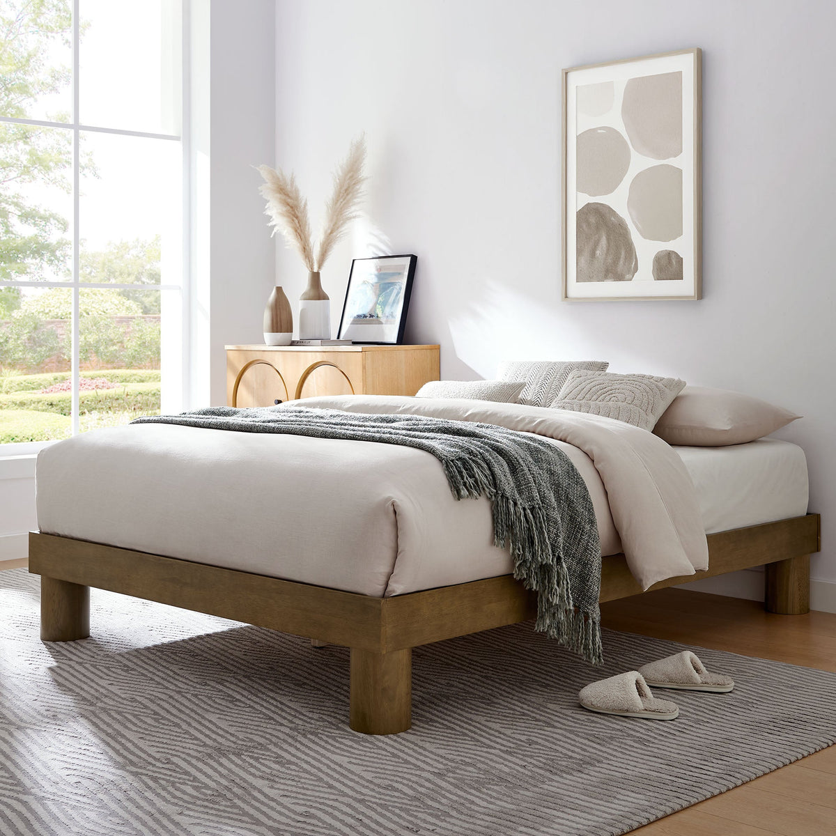 Runa French Oak Wood Queen Platform Bed - Ornate Home