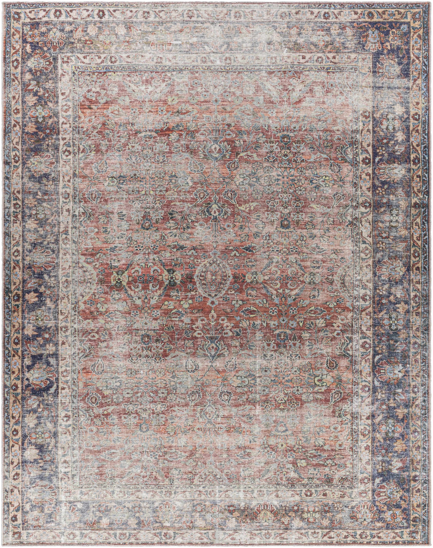 Rust Anahawan Distressed Washable Area Rug - Clearance - Ornate Home