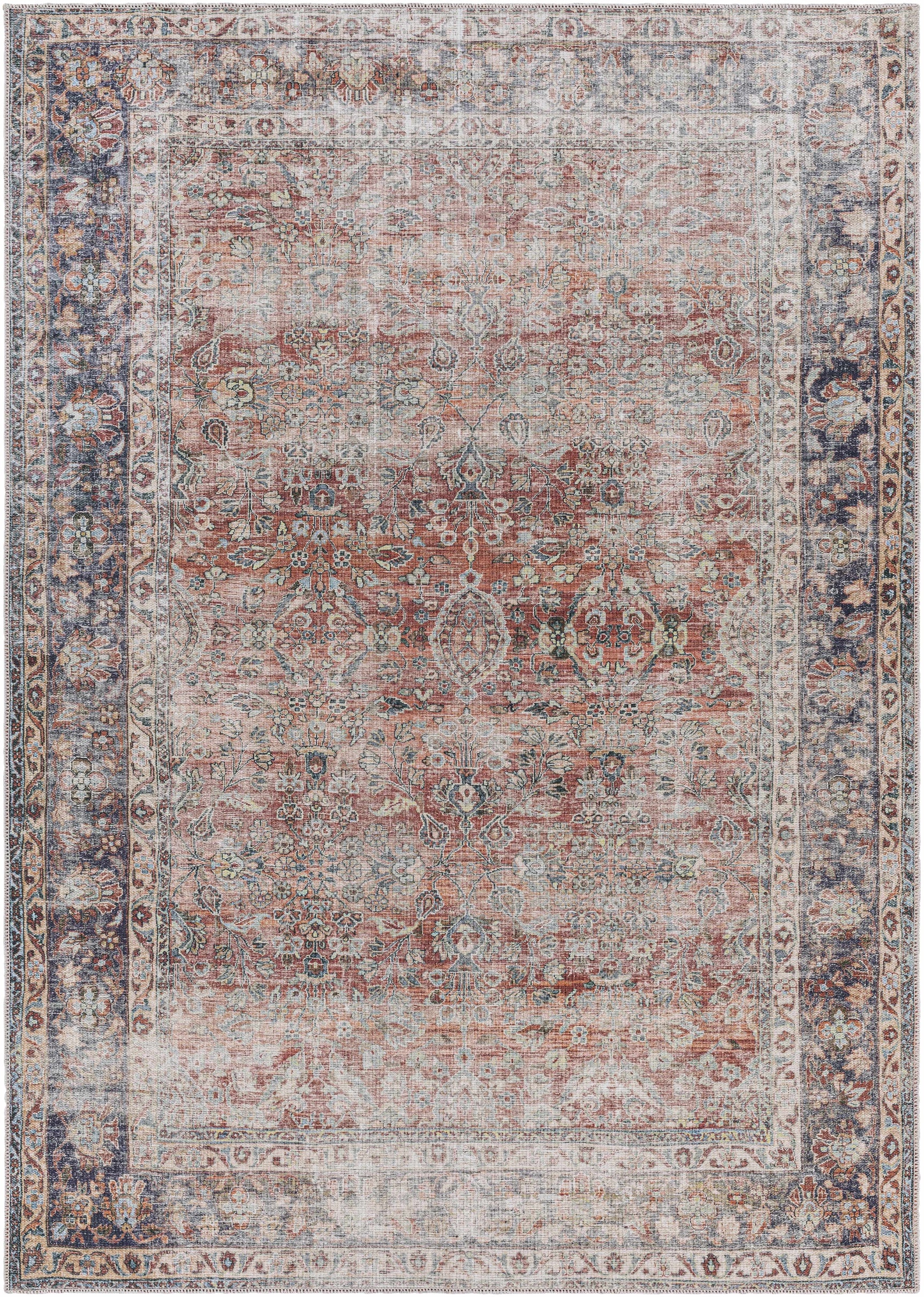 Rust Anahawan Distressed Washable Area Rug - Clearance - Ornate Home