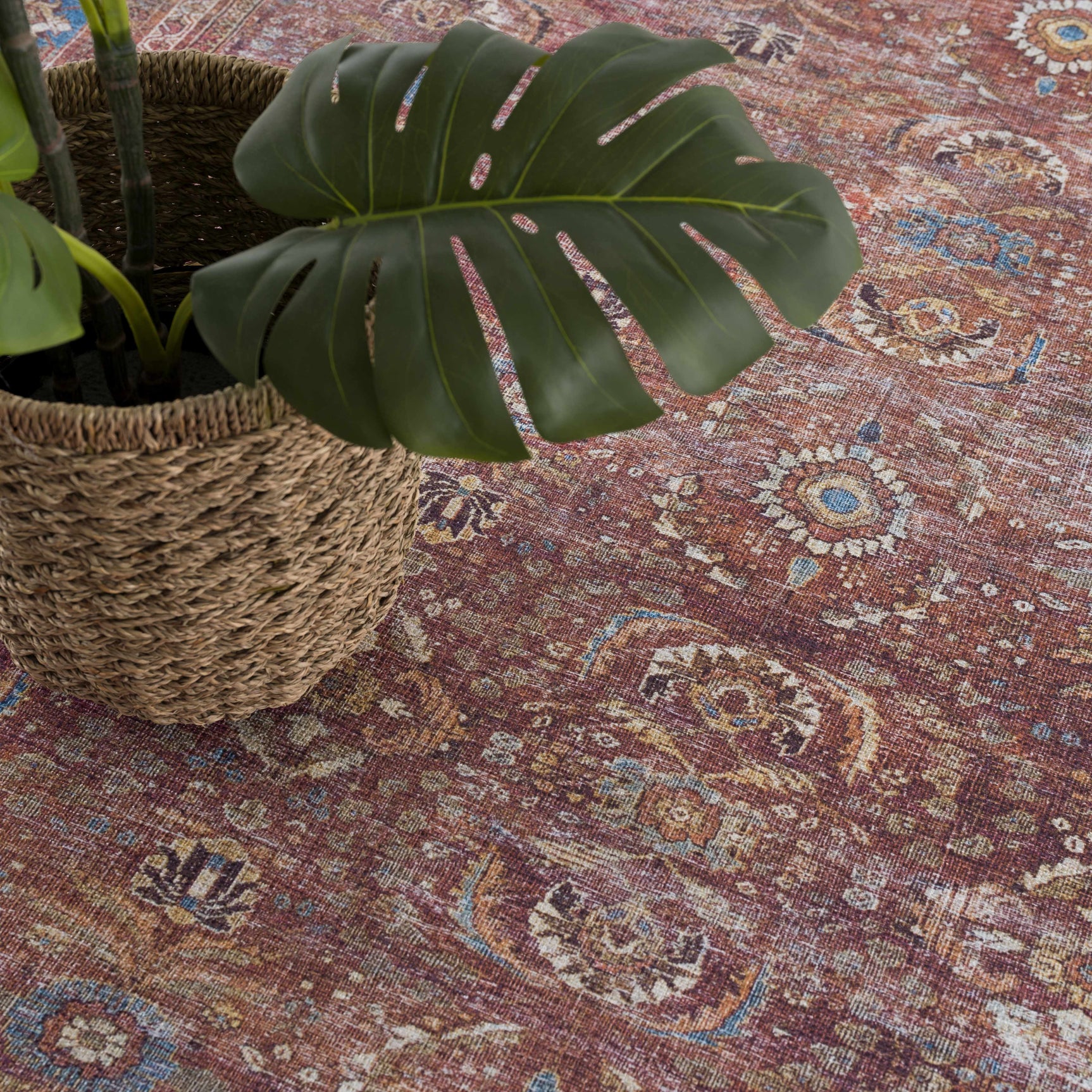 Rust Baki Traditional Washable Area Rug - Clearance - Ornate Home
