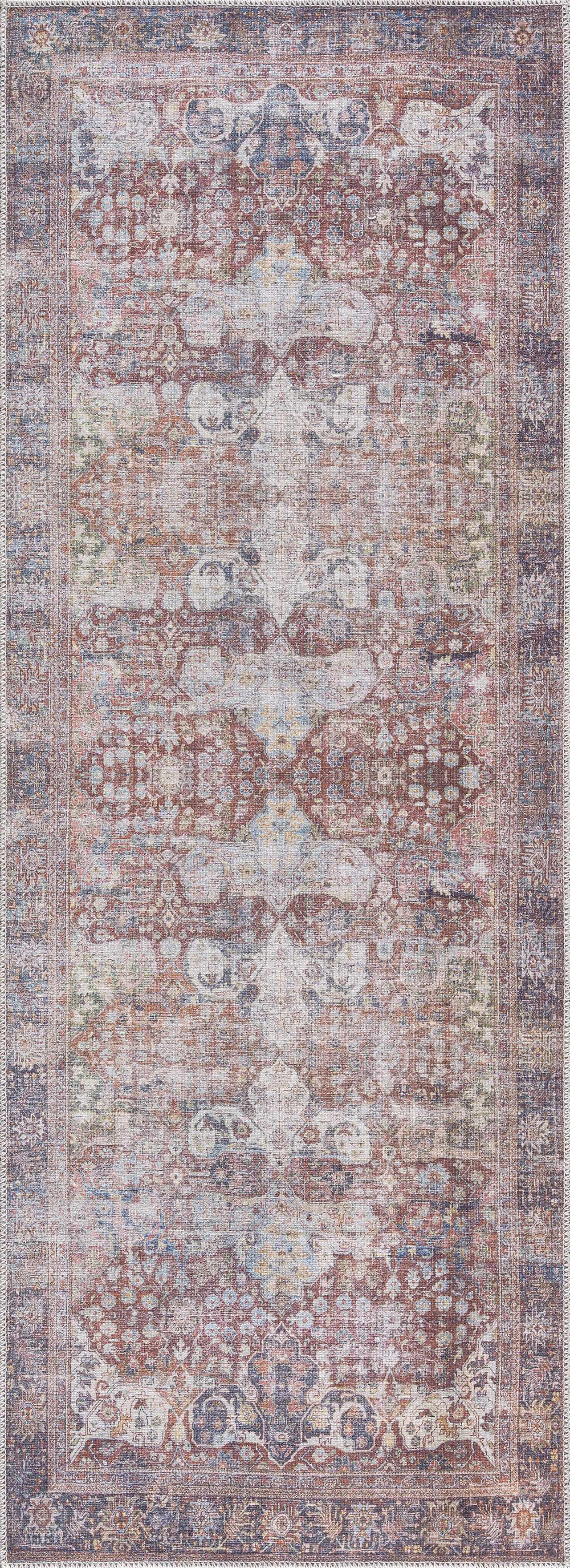 Rust Elki Vintage Medallion Washable Area Rug - Clearance - Ornate Home
