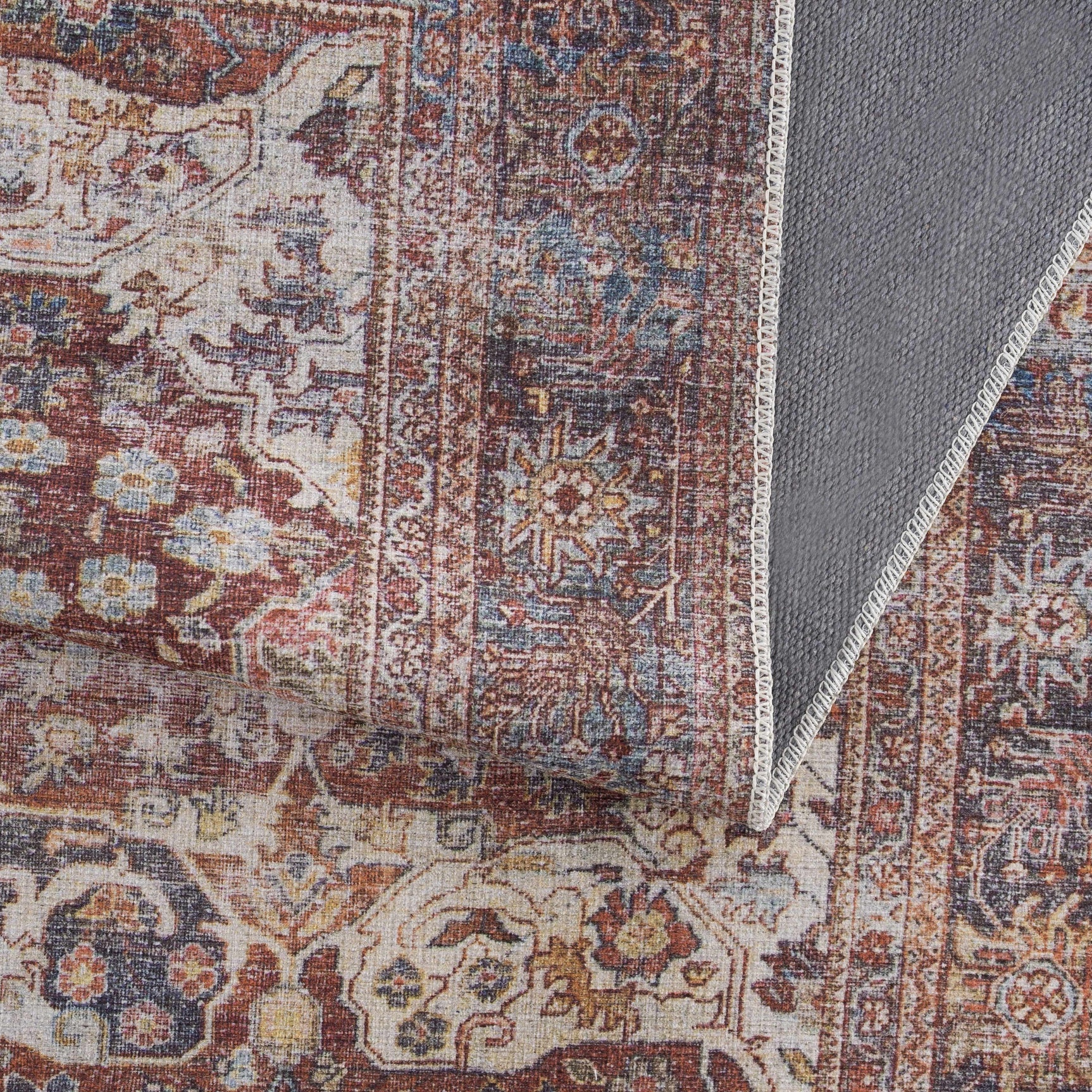 Rust Elki Vintage Medallion Washable Area Rug - Clearance - Ornate Home