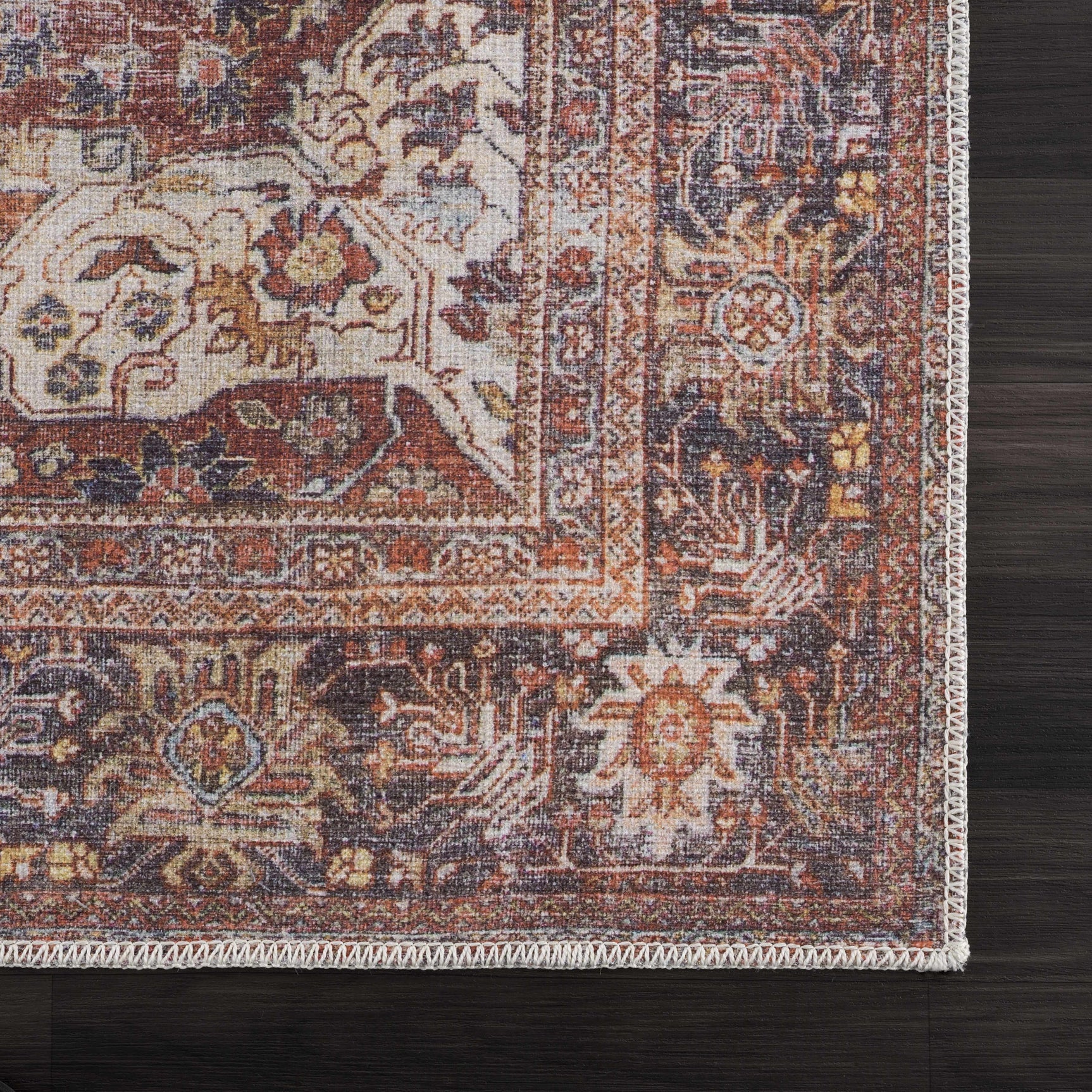 Rust Elki Vintage Medallion Washable Area Rug - Clearance - Ornate Home