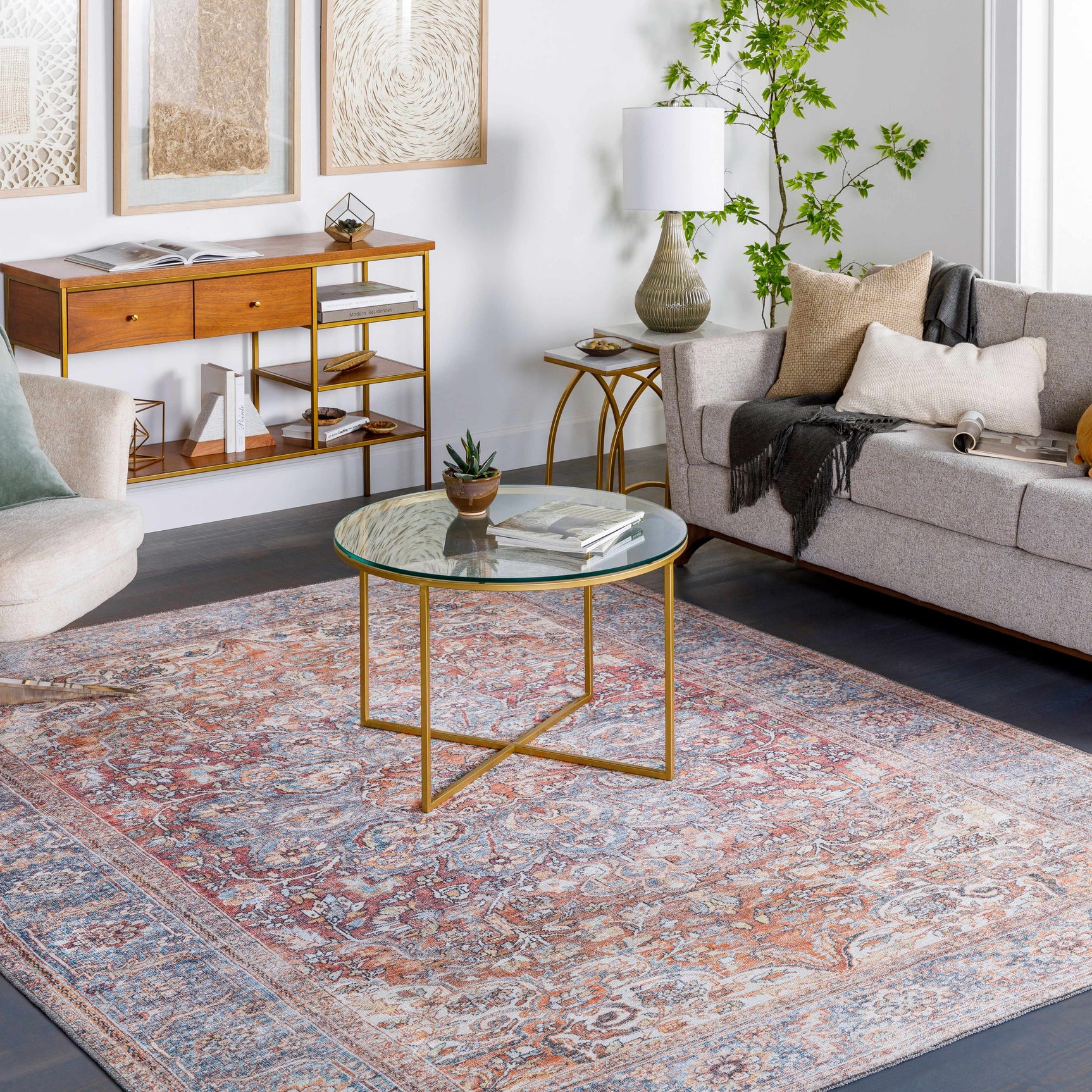Rust Gardnertown Medallion Washable Area Rug - Clearance - Ornate Home