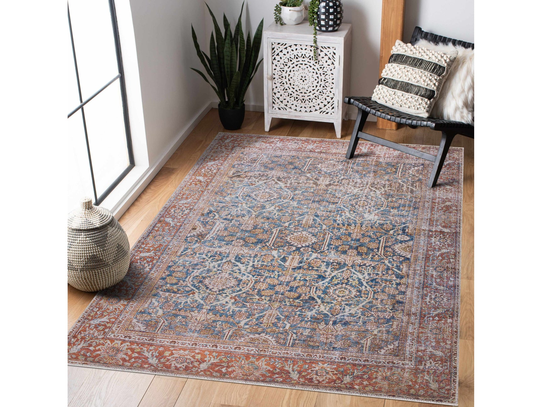 Rust Mair Traditional Washable Area Rug - Clearance - Ornate Home