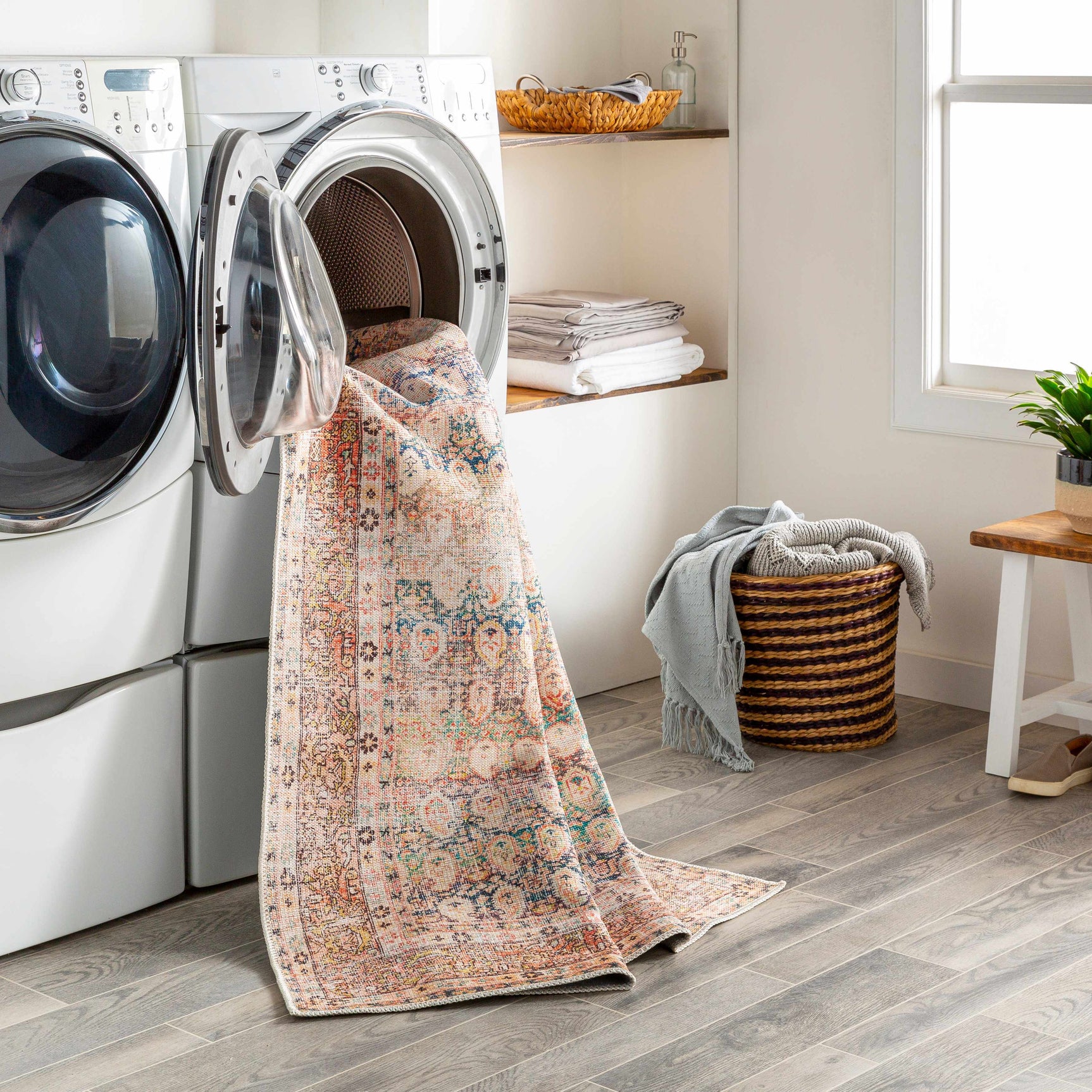 Rust Maligaya Distressed Washable Area Rug - Clearance - Ornate Home