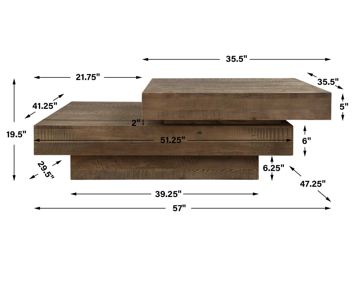 Rustic Planes Woodtone Modern Coffee Table - Ornate Home