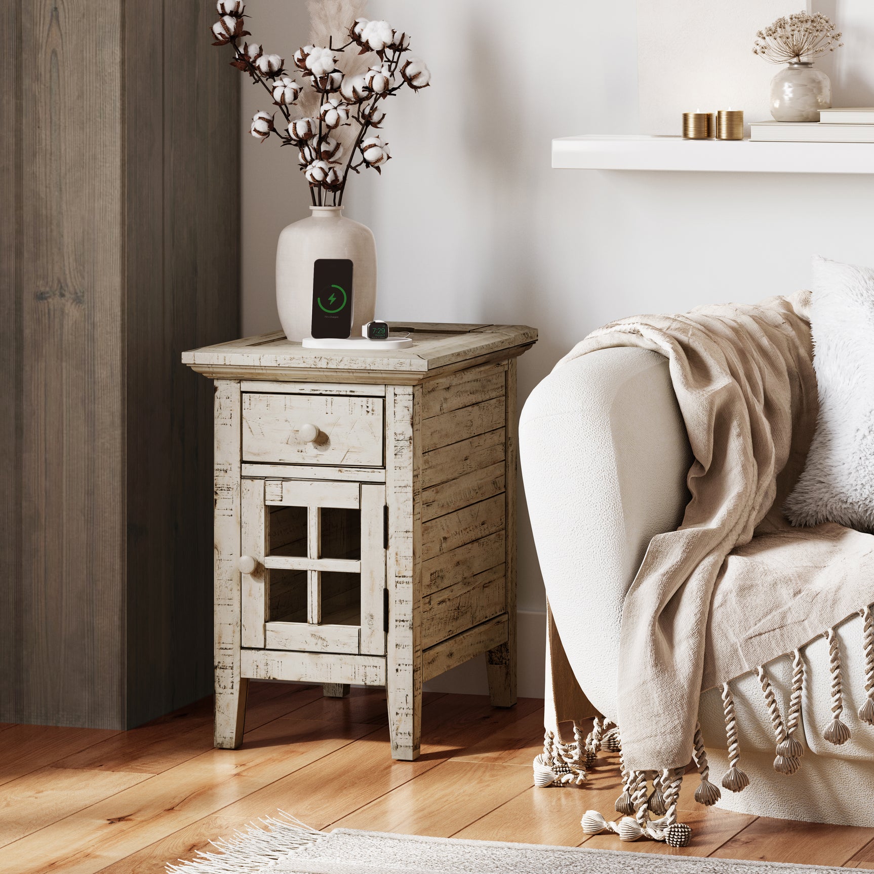 Rustic Scrimshaw Shores Power Chairside Table - Ornate Home