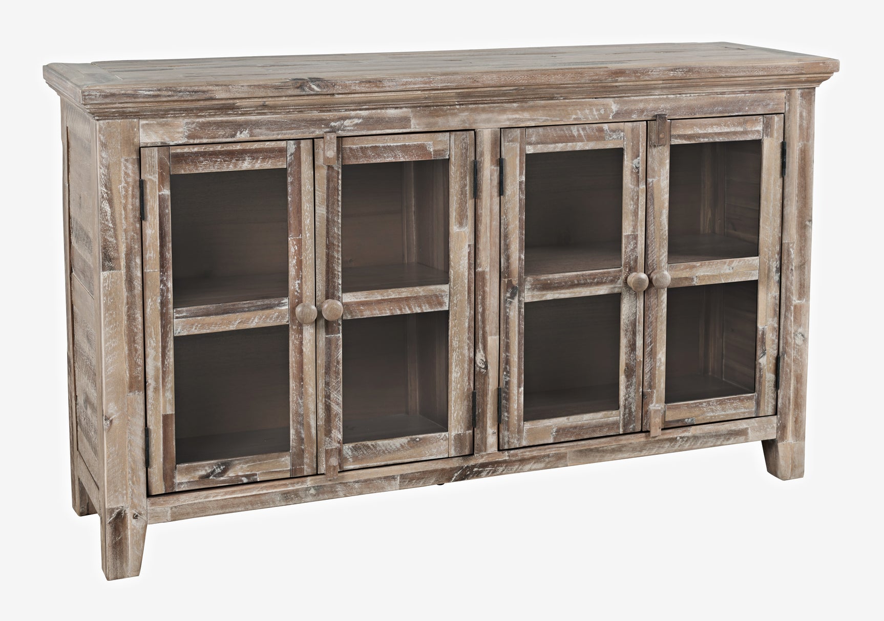 Rustic Shores Grey Wash 4 Door Low Cabinet - Ornate Home