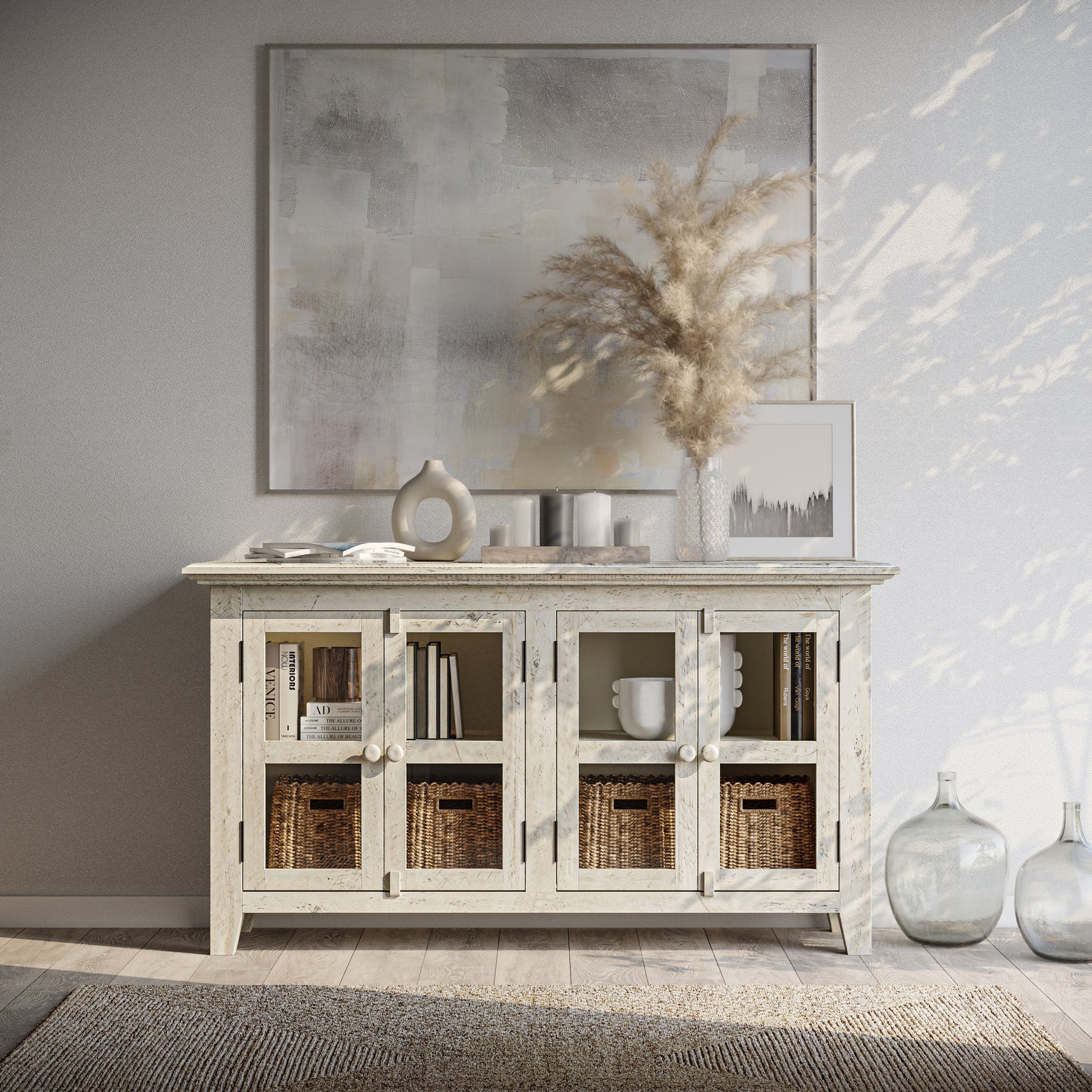 Rustic Shores Scrimshaw 4 Door Low Cabinet - Ornate Home