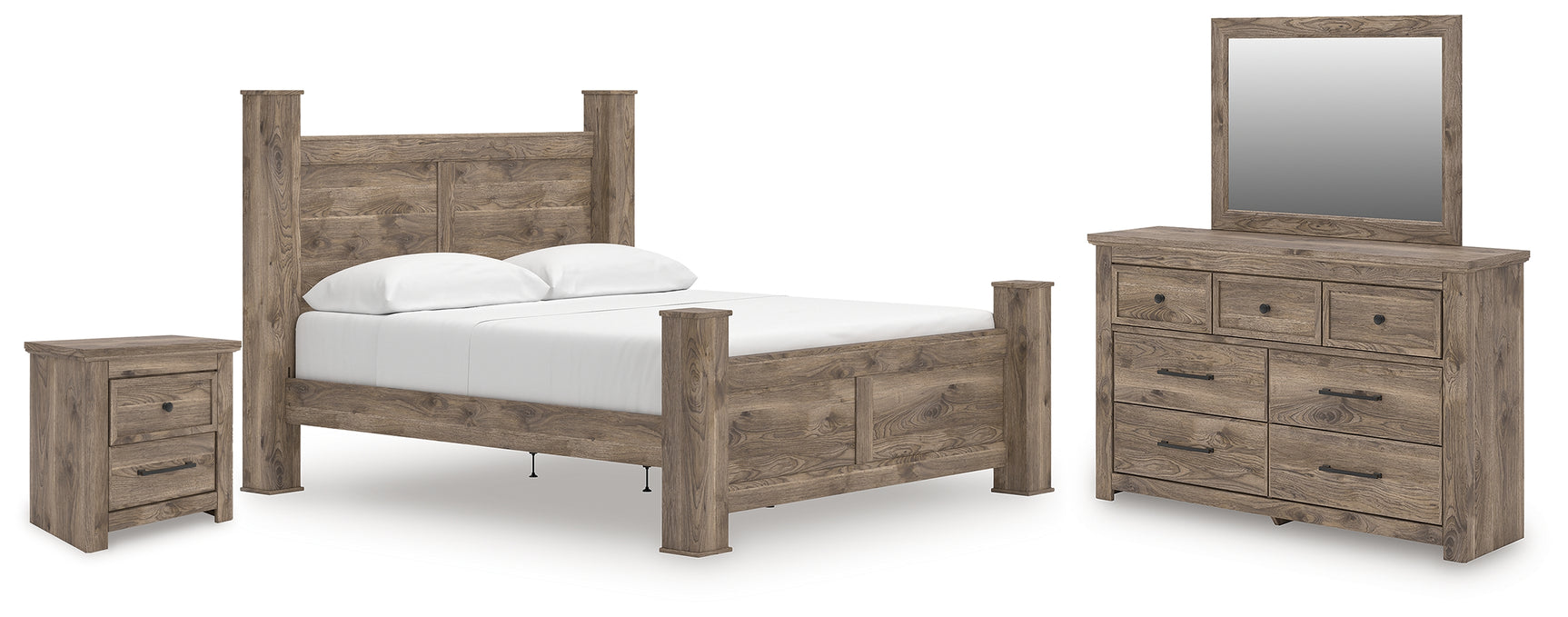 Rusticott Brown King Poster Bed, Dresser, Mirror and Nightstand (Online Special Price) - Ornate Home
