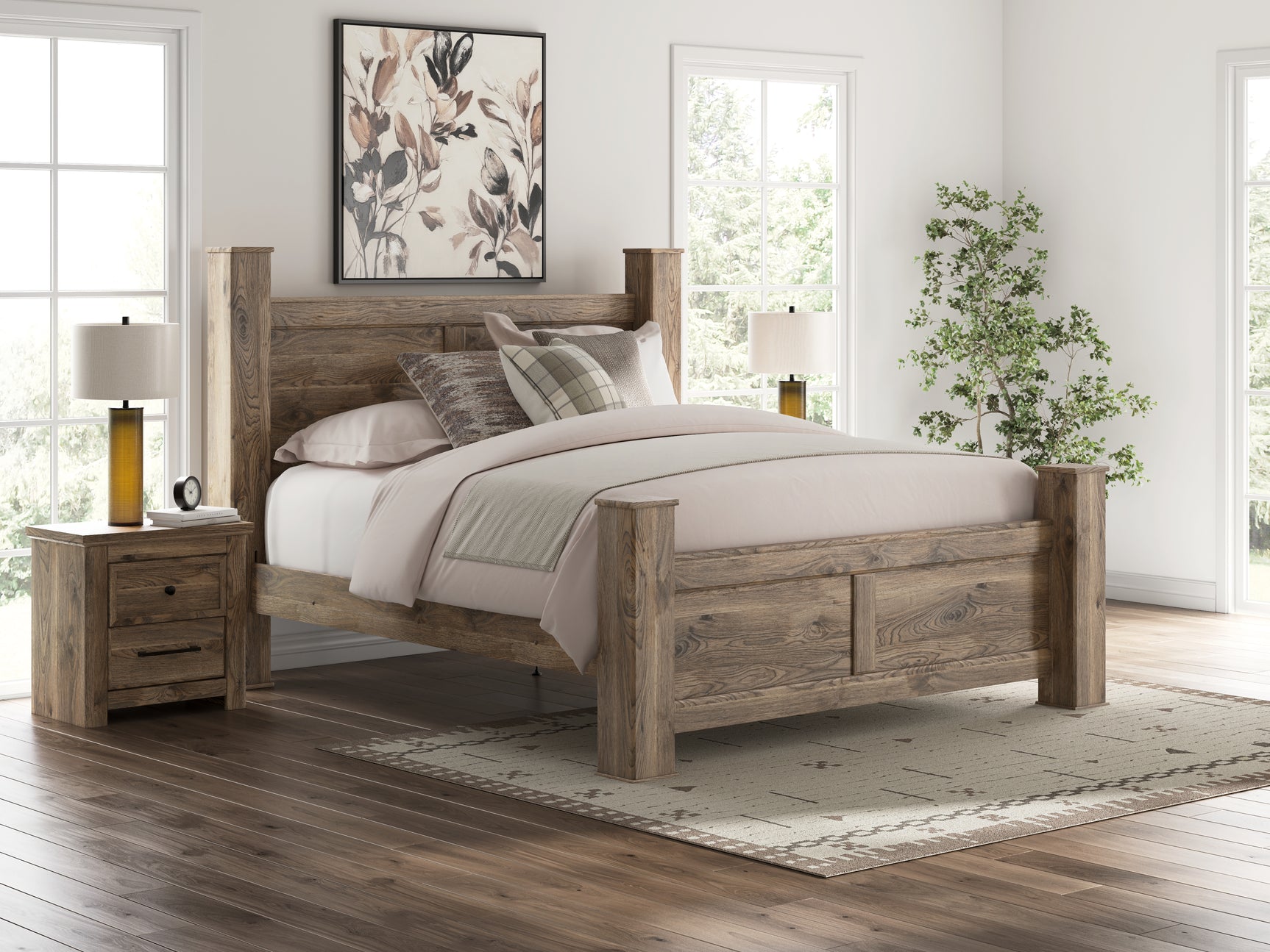 Rusticott Brown King Poster Bed, Dresser, Mirror and Nightstand (Online Special Price) - Ornate Home