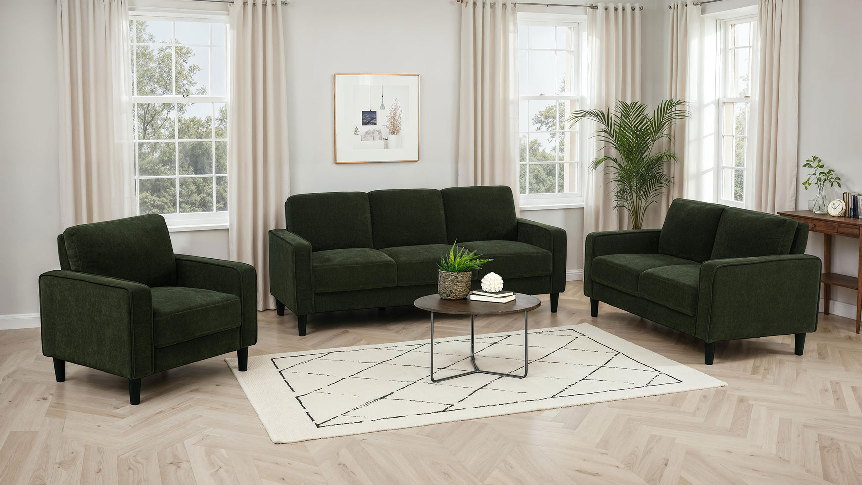 Ruth Matcha Green 2-piece Fabric Upholstered Track Arm Sofa and Loveseat - Ornate Home