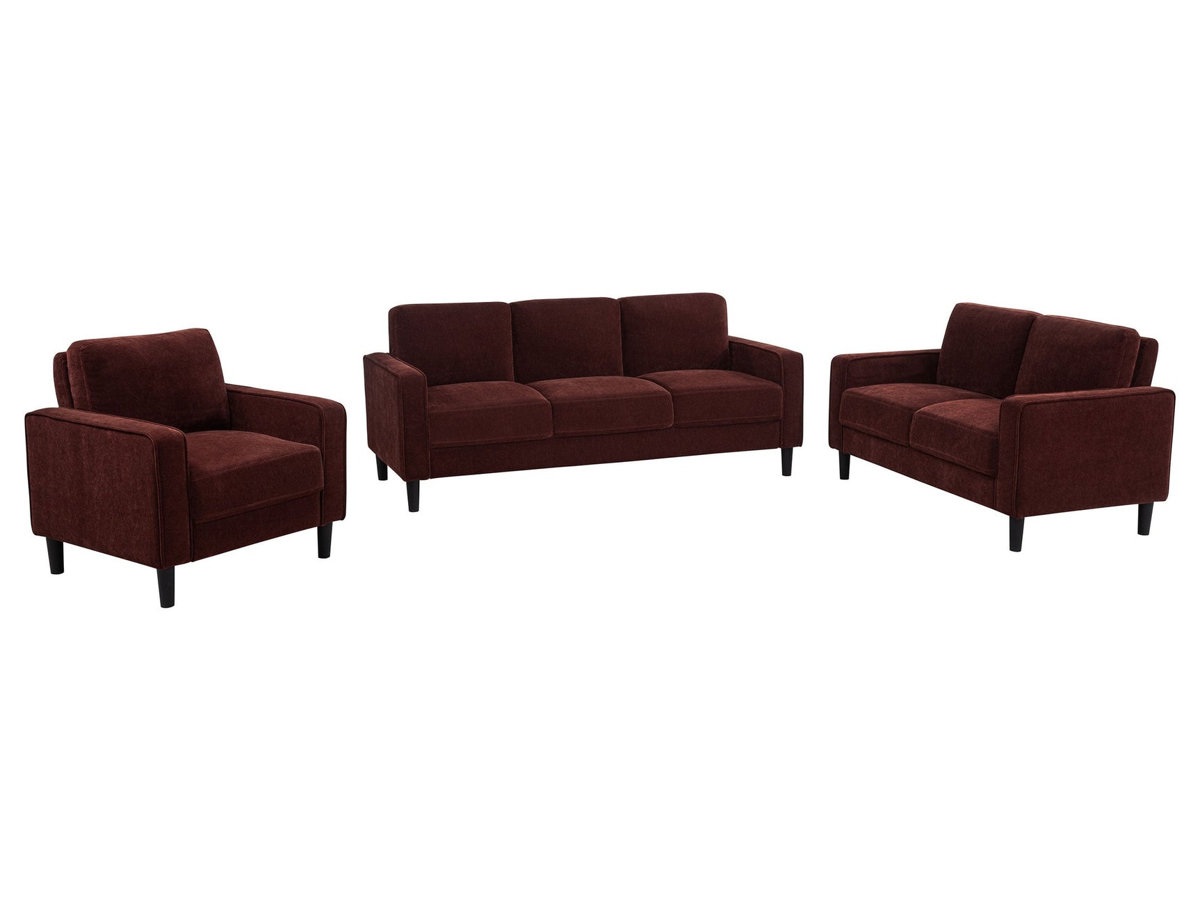 Ruth Rust Red 3-piece Fabric Upholstered Track Arm Sofa - Ornate Home