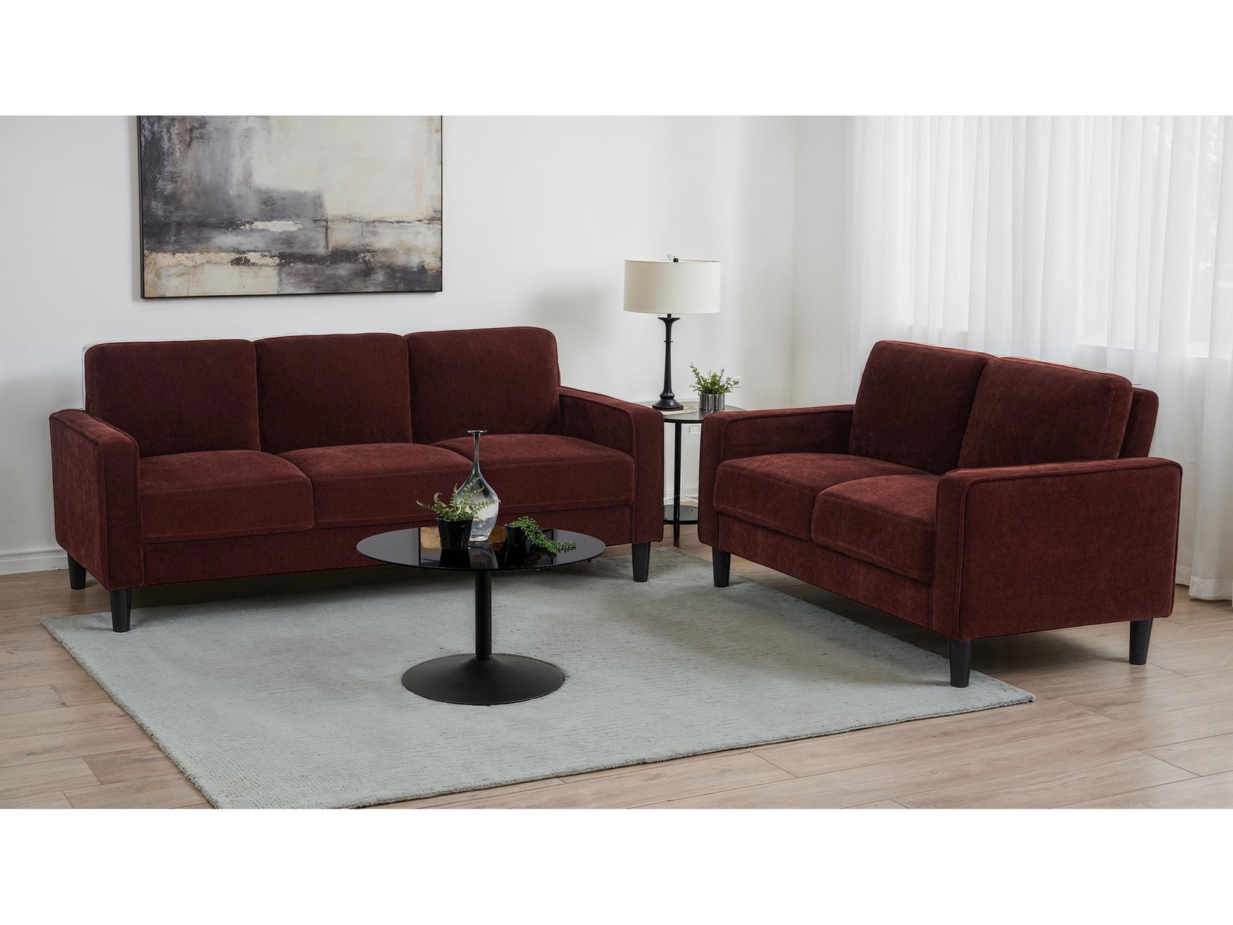Ruth Rust Red 3-piece Fabric Upholstered Track Arm Sofa Set - Ornate Home