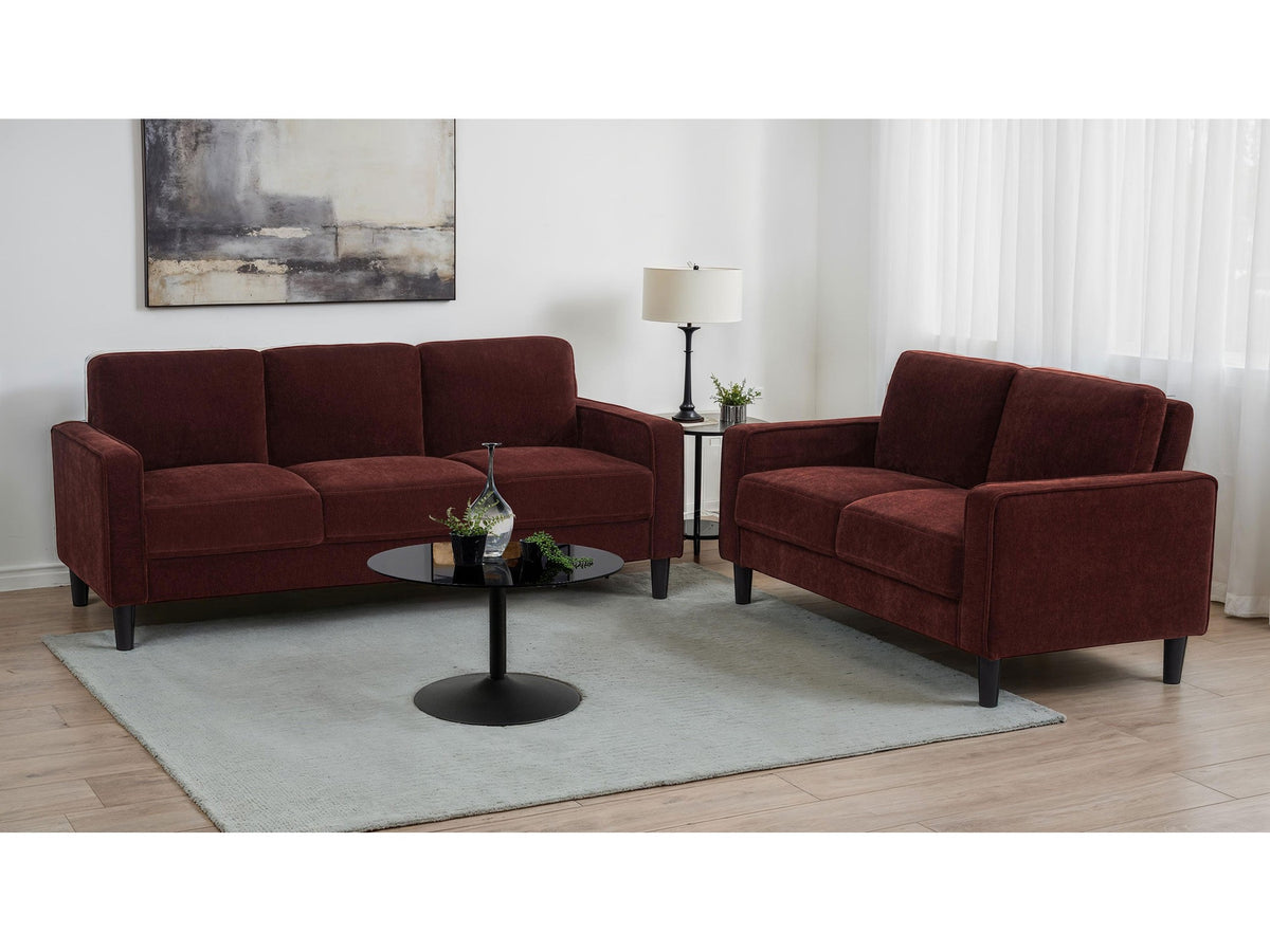 Ruth Rust Red 3-piece Fabric Upholstered Track Arm Sofa Set - Ornate Home