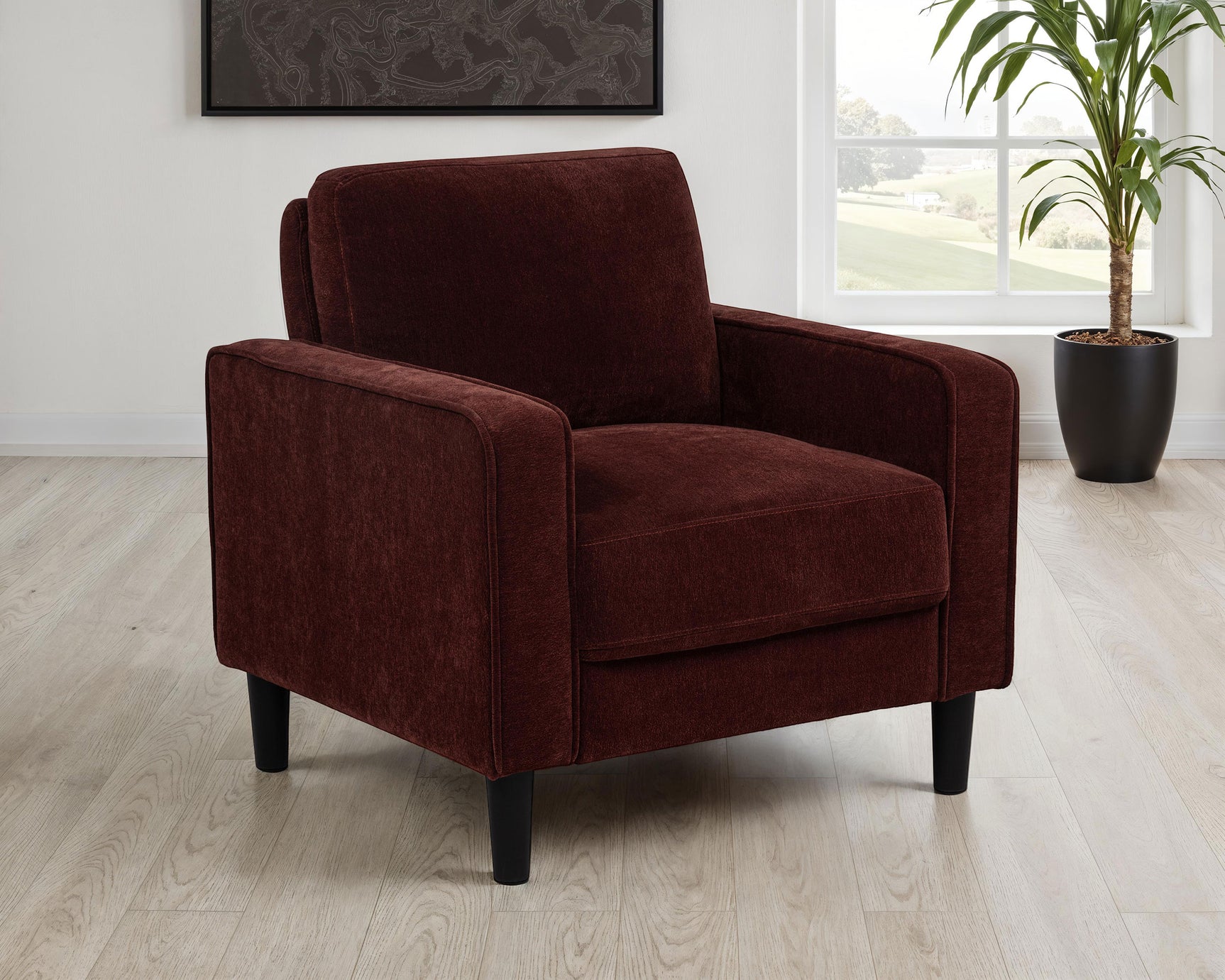 Ruth Rust Red Fabric Upholstered Track Arm Accent Chair - Ornate Home
