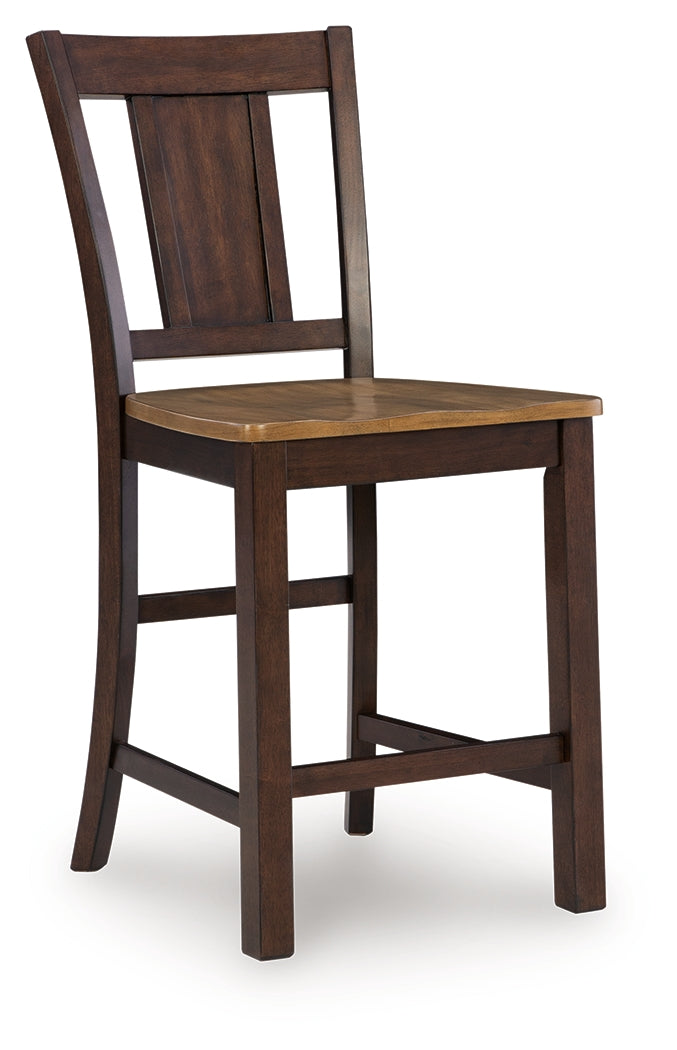 Rylandeen Light Brown/Dark Brown Counter Height Extension Dining Table 4 Barstools and Bench - Ornate Home