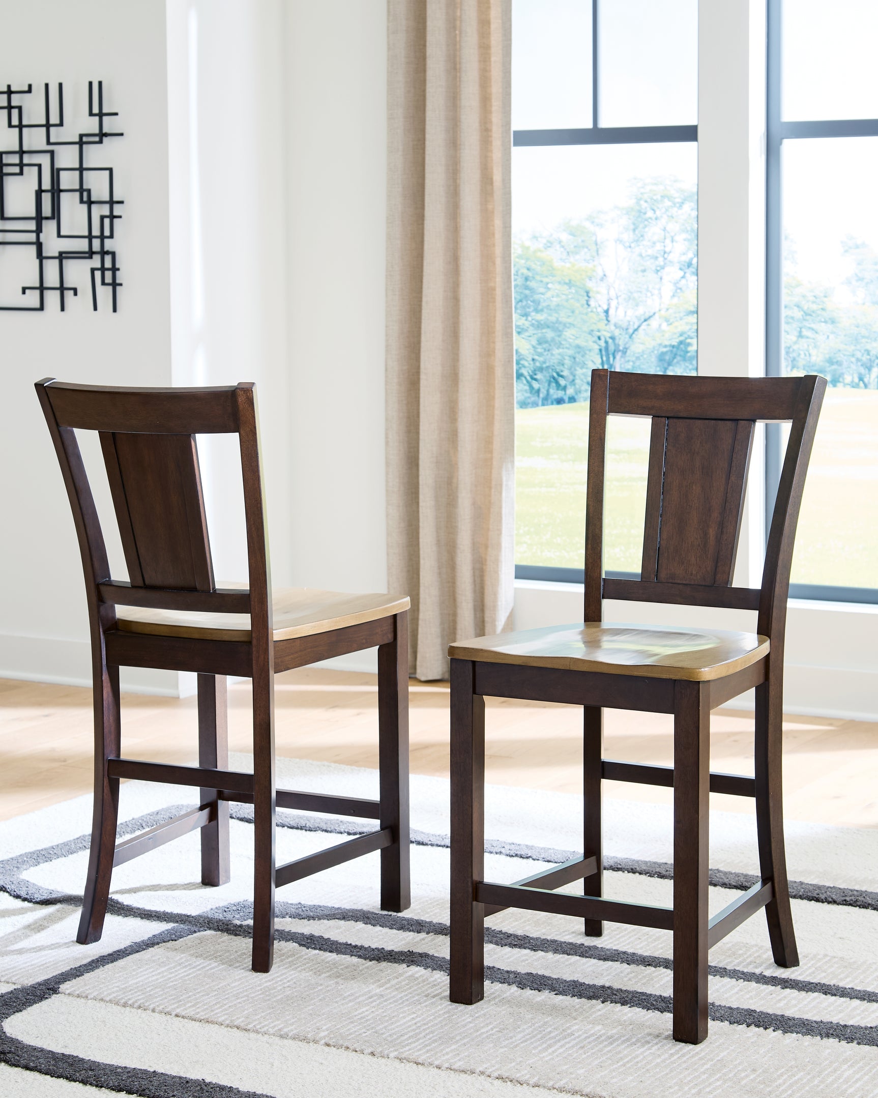 Rylandeen Light Brown/Dark Brown Counter Height Extension Dining Table 4 Barstools and Bench - Ornate Home