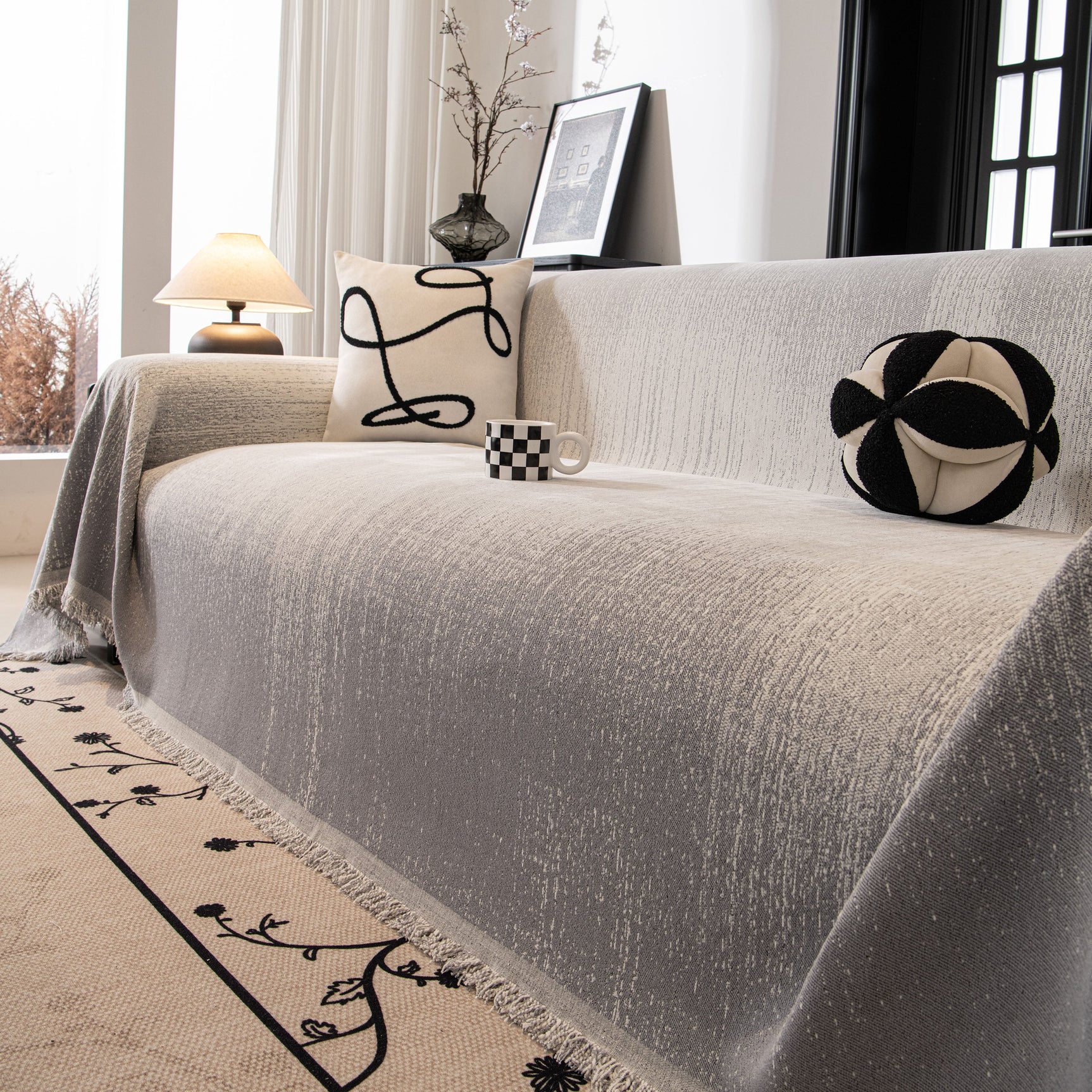 Modern Textured Sofa Cover Blanket, Tightly Woven Pet Sofa Throw for Sectional Couches