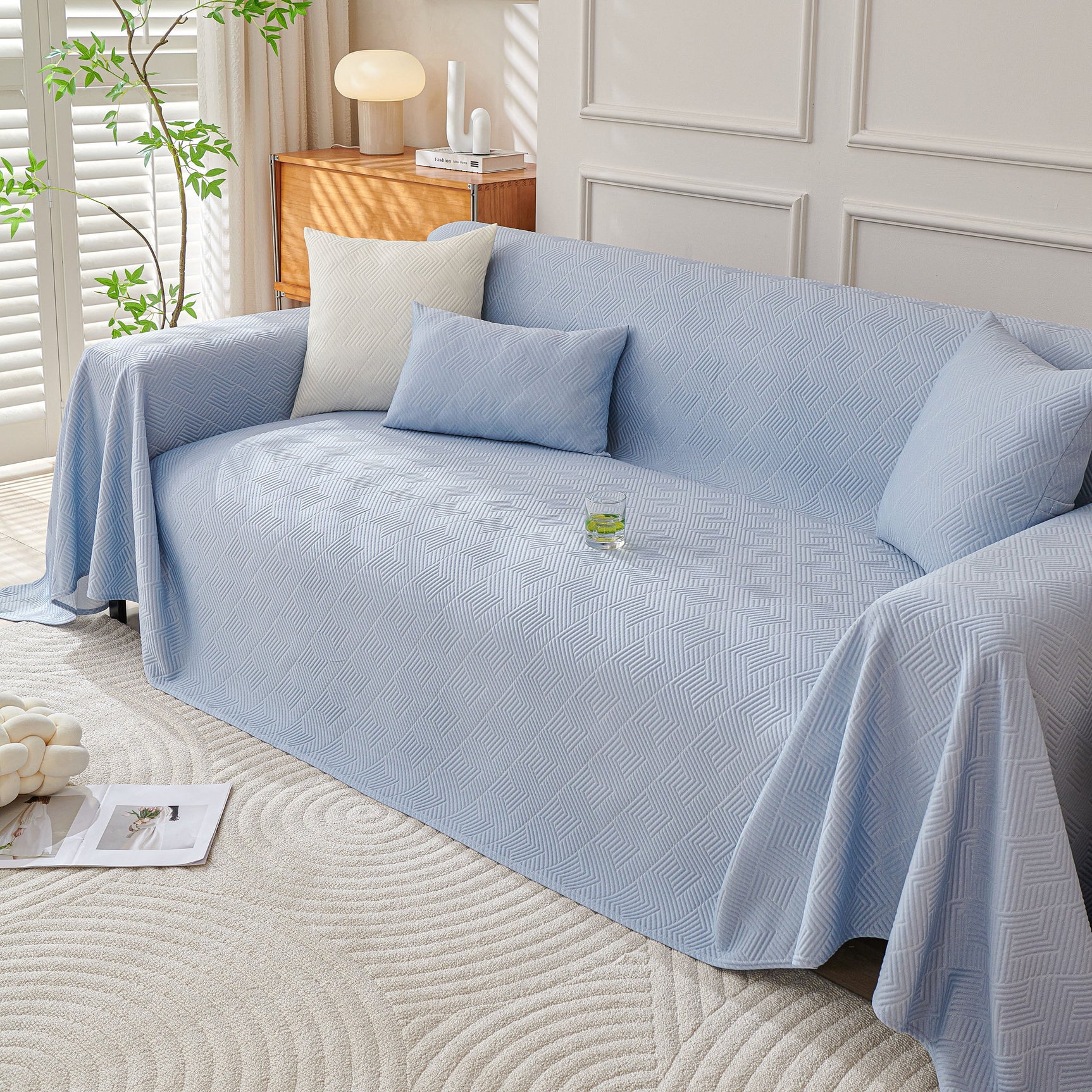Cooling Scratch Proof Large Sofa Throw Cover, Geometric Texture Couch Protector