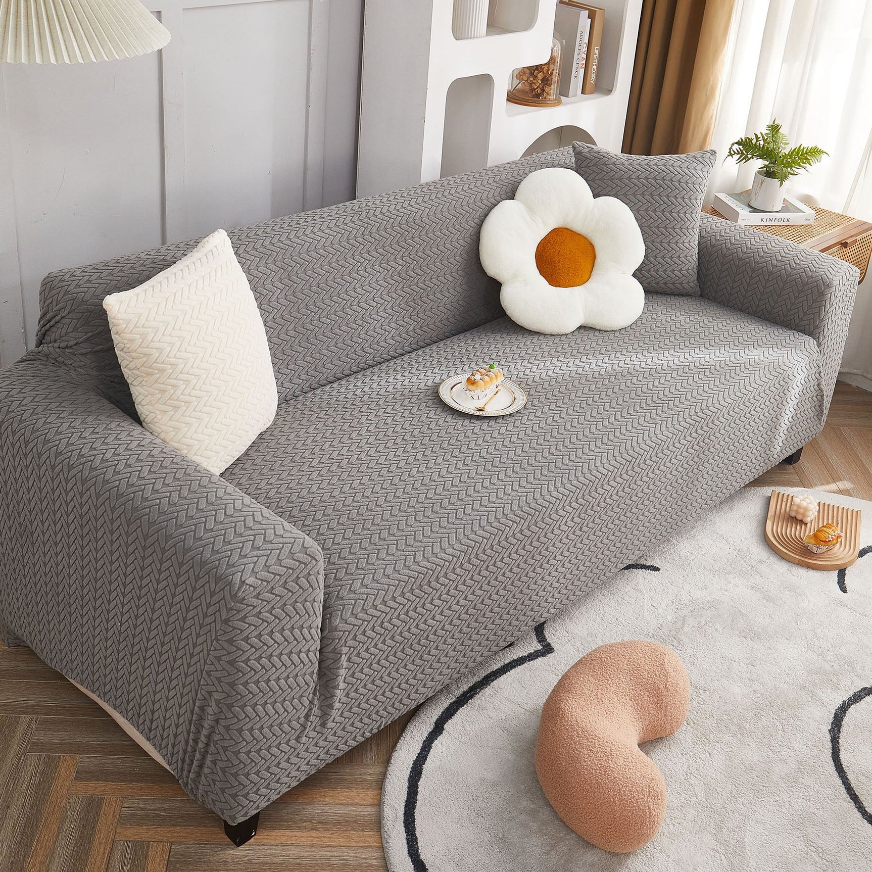 3D Geometric Stretch Sofa Slipcovers Non Slip Pet Friendly Washable Fitted Sofa Covers