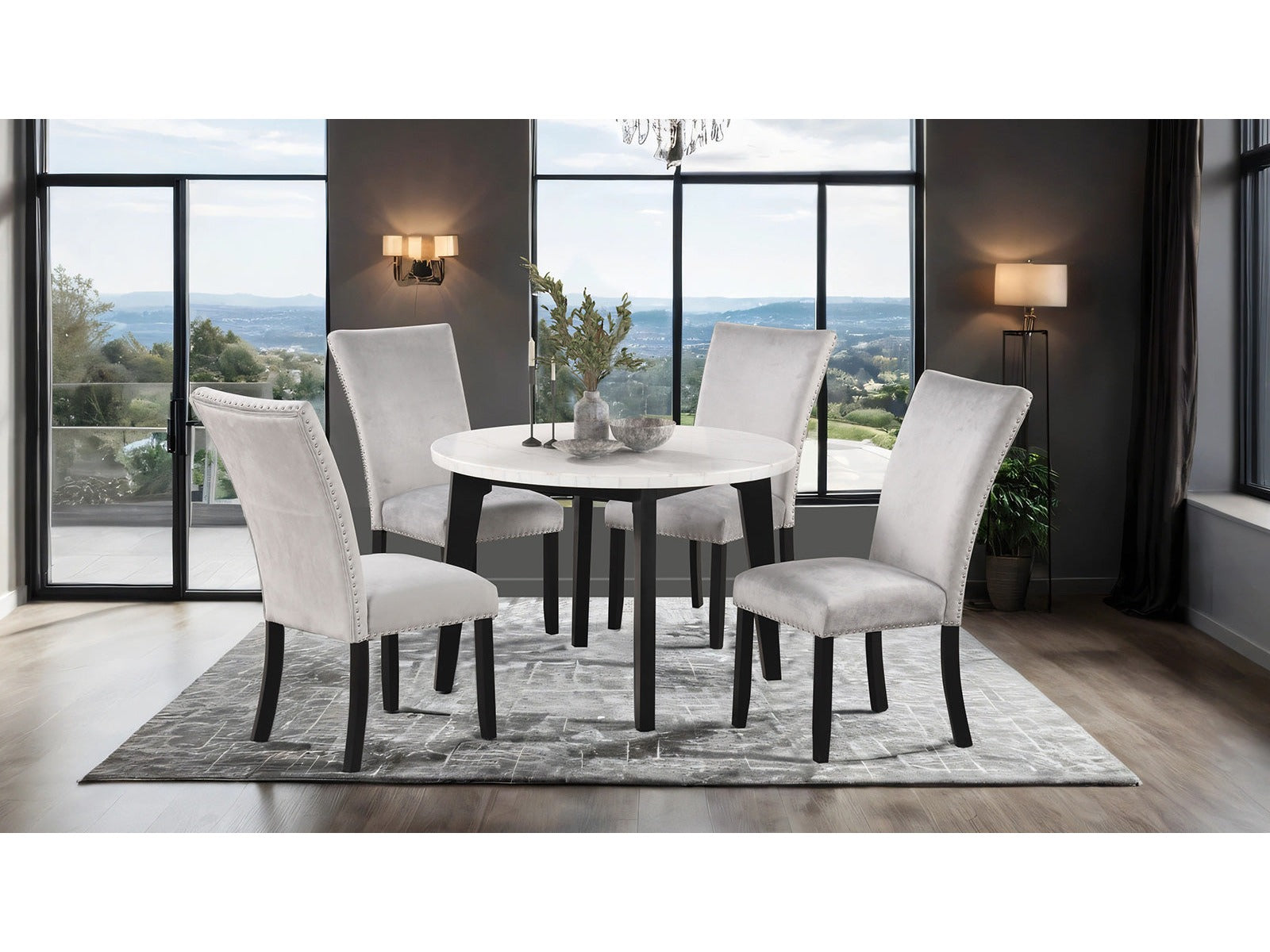 Sabro Black/White Round 5 Piece Dining Set - Ornate Home