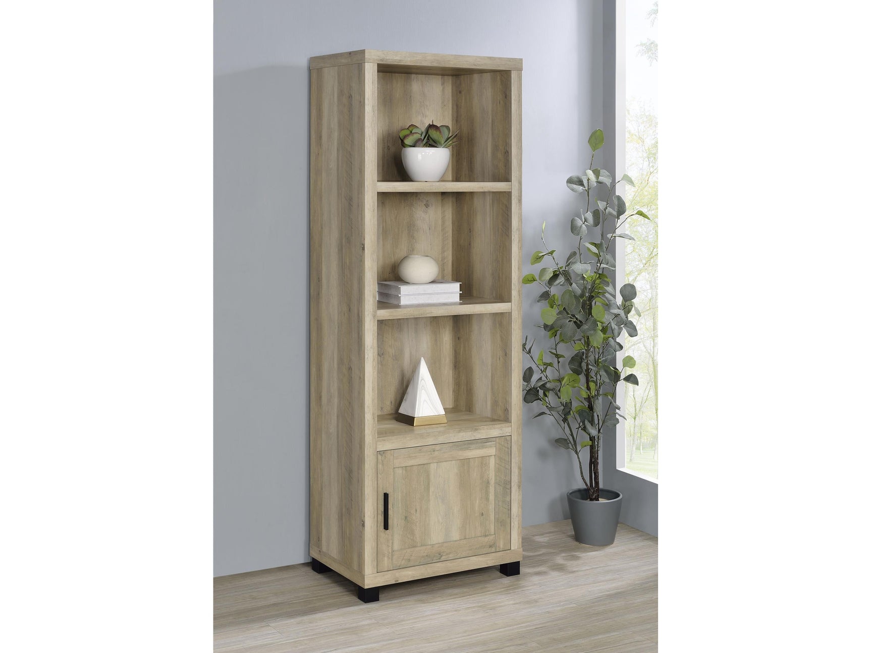 Sachin Distressed Pine 3-shelf Engineered Wood Media Tower - Ornate Home