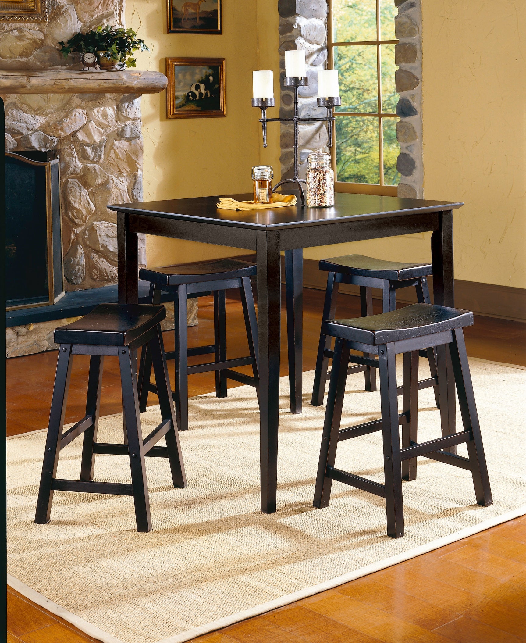 Saddleback Black Pub Height Stool (Set of 2) - Ornate Home