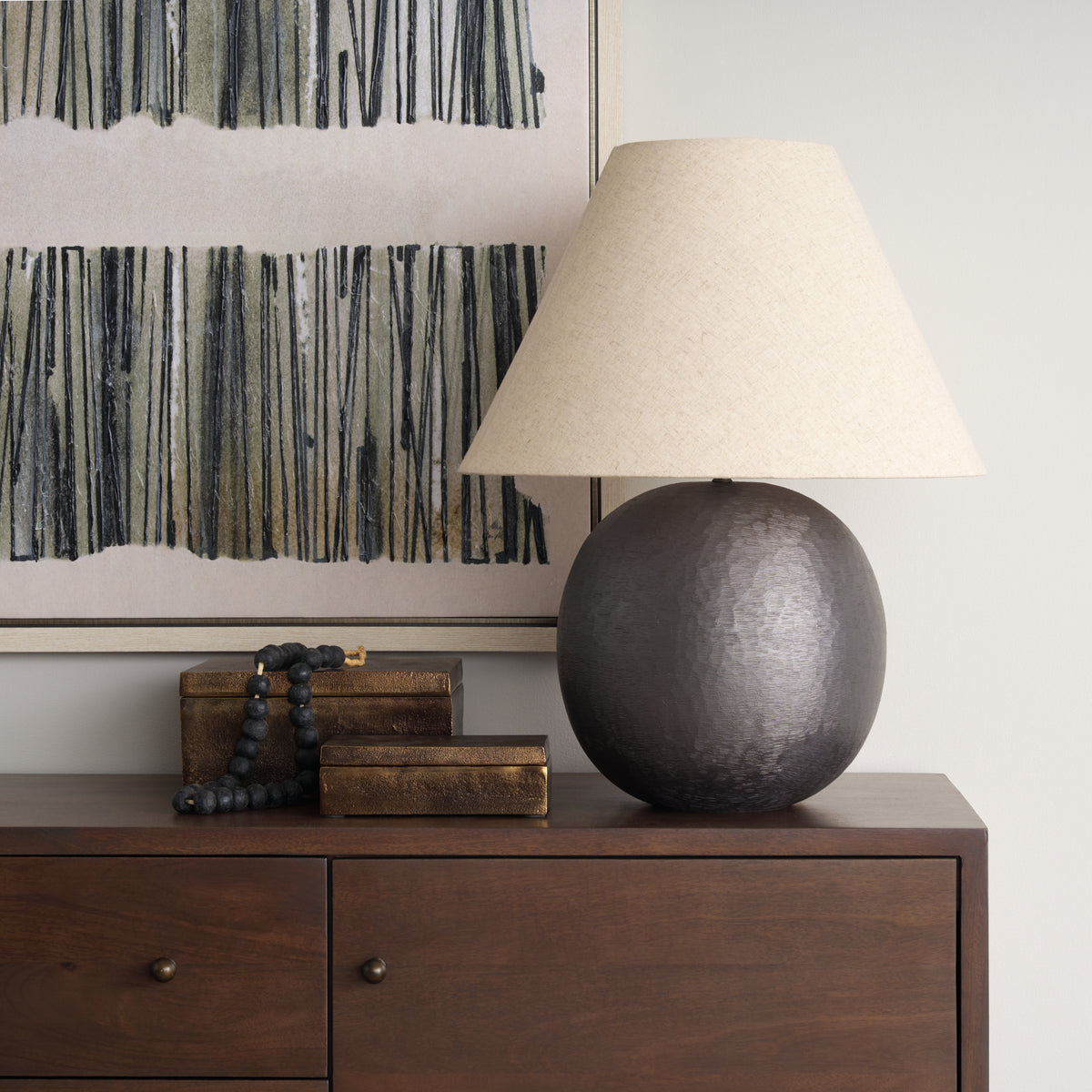 Sadiyah Black/Beige Brushed Metal Table Lamp