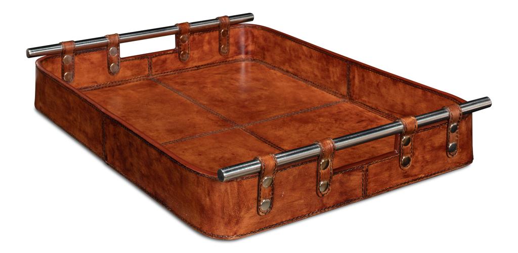Safari Brown Leather Tray - Ornate Home