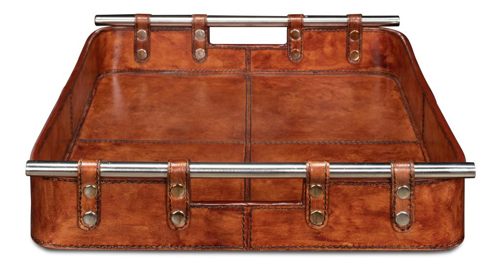 Safari Brown Leather Tray - Ornate Home