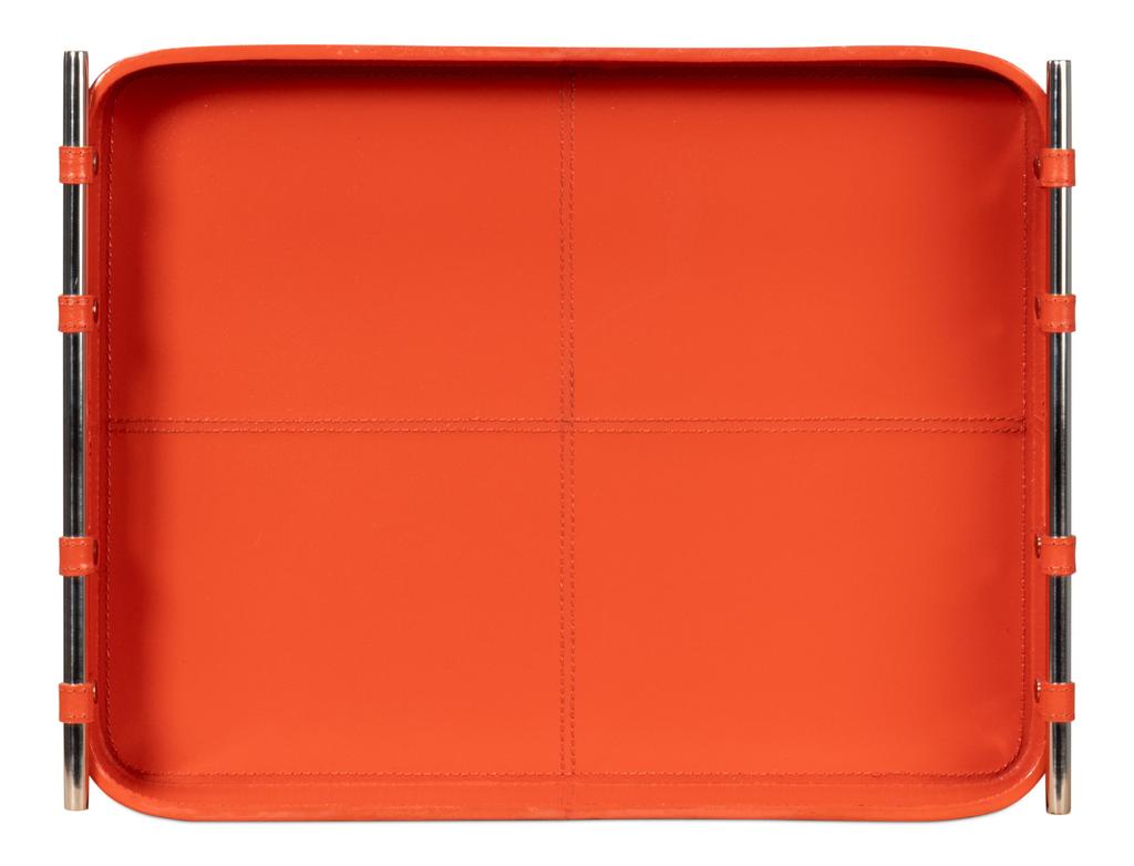 Safari Orange Leather Tray - Ornate Home