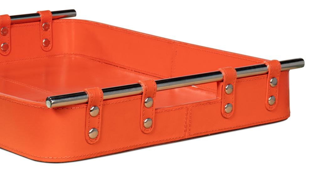 Safari Orange Leather Tray - Ornate Home