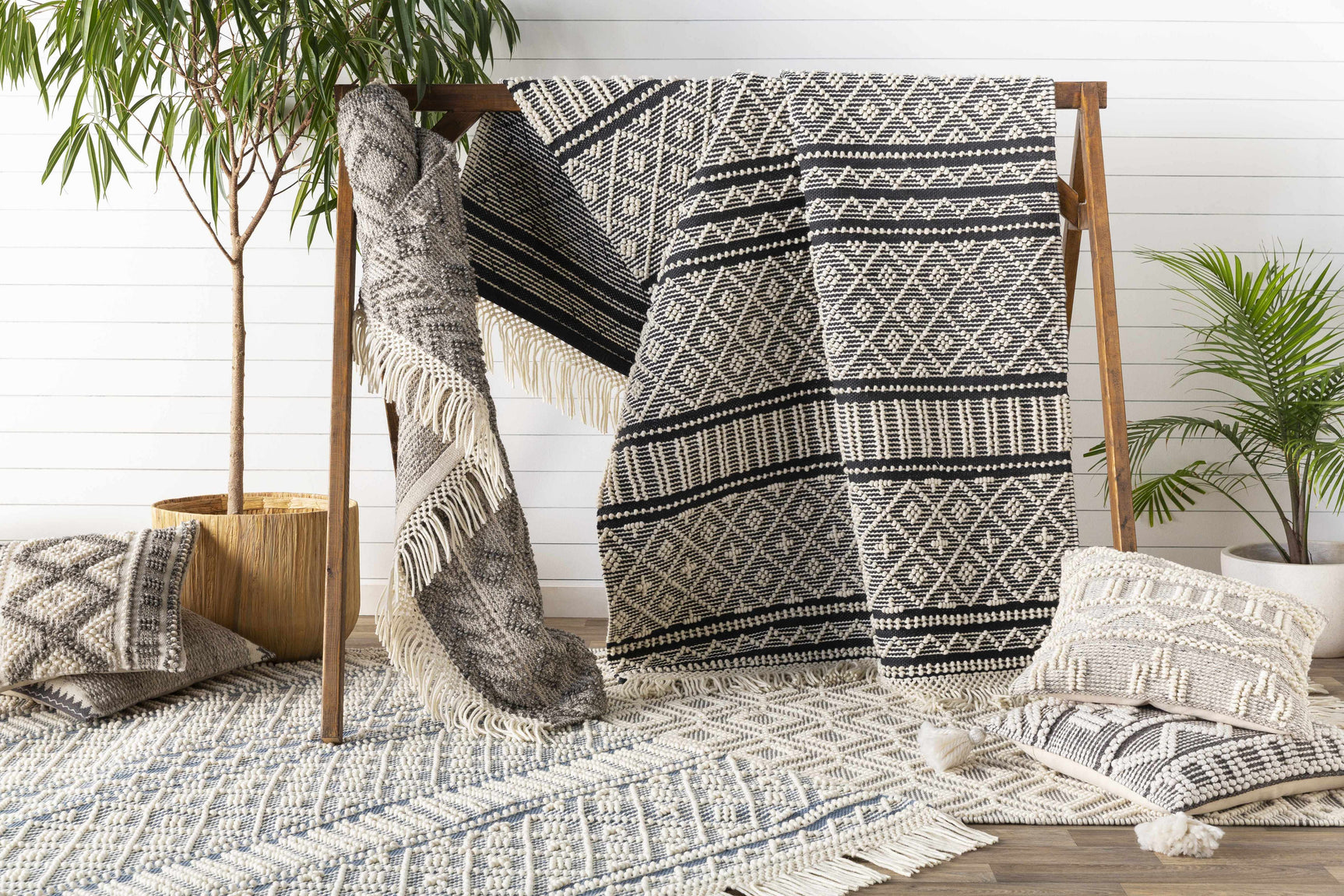 Sagamore Cream Trellis Wool&Cotton Throw Pillow - Ornate Home