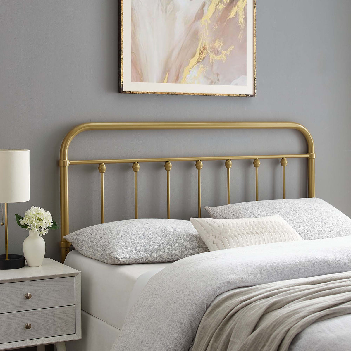 Sage Gold Metal Queen Headboard - Ornate Home