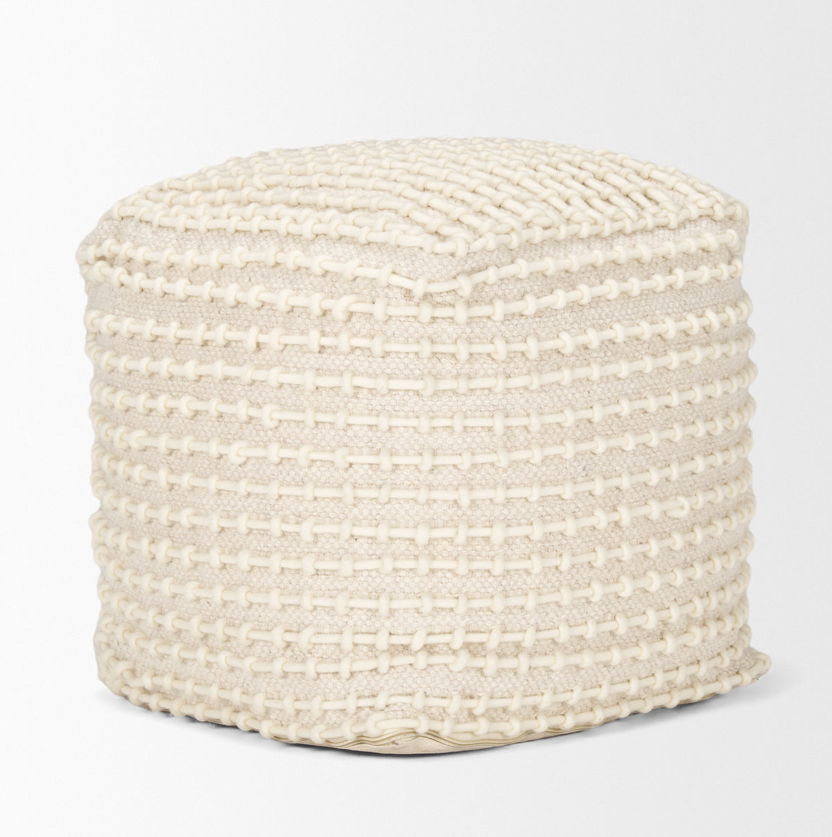 Sakaye Beige/Cream Stitched Patterned Pouf - Ornate Home