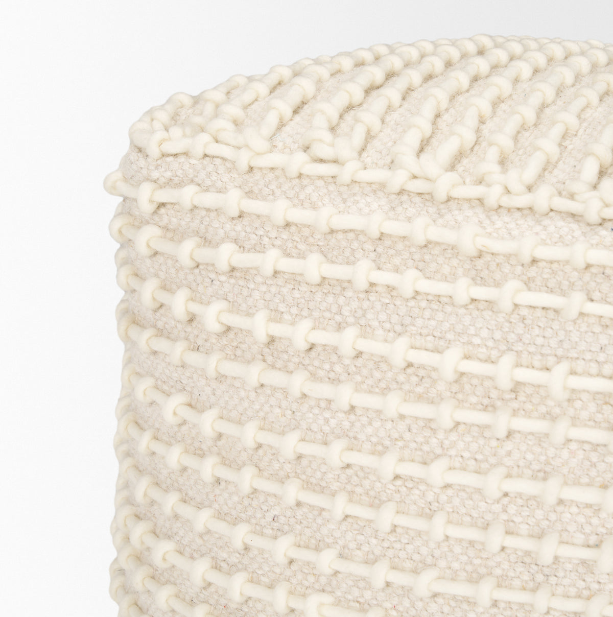 Sakaye Beige/Cream Stitched Patterned Pouf - Ornate Home