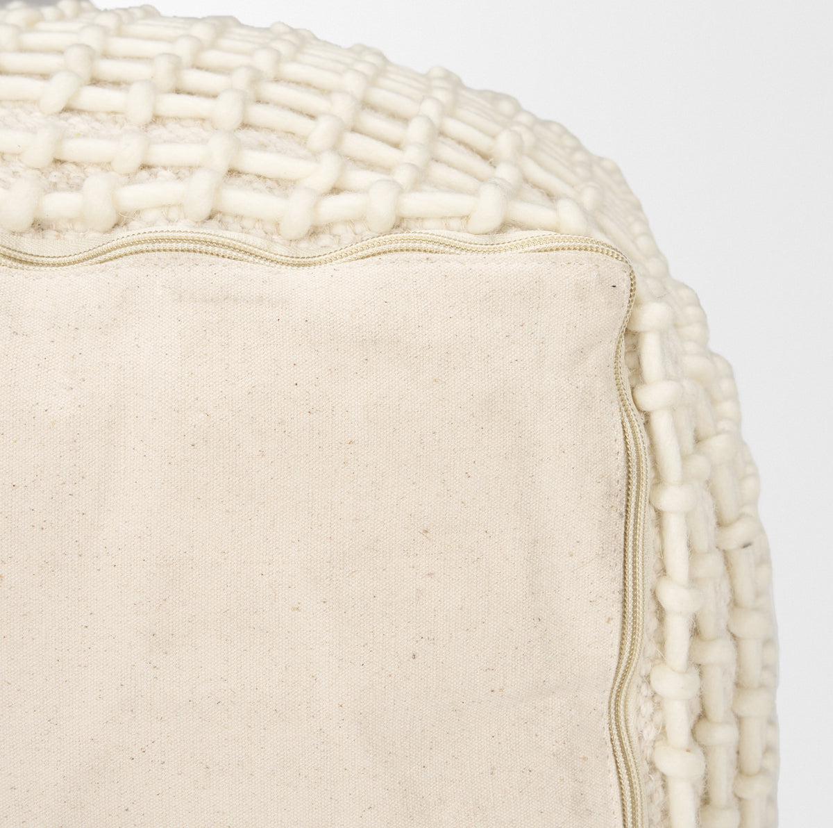 Sakaye Beige/Cream Stitched Patterned Pouf - Ornate Home